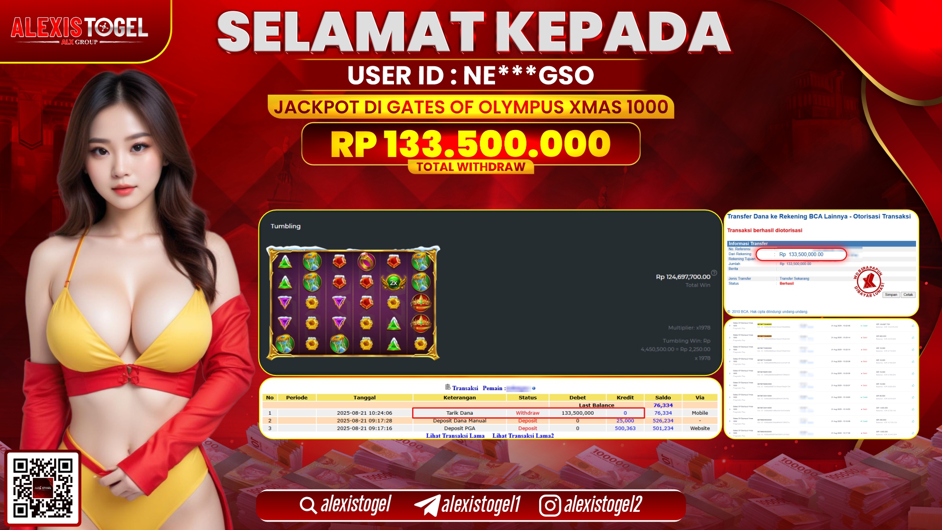 ALEXISTOGEL di SLOT GATES OF OLYMPUS XMAS 1000 RP.133.500.000 LUNAS