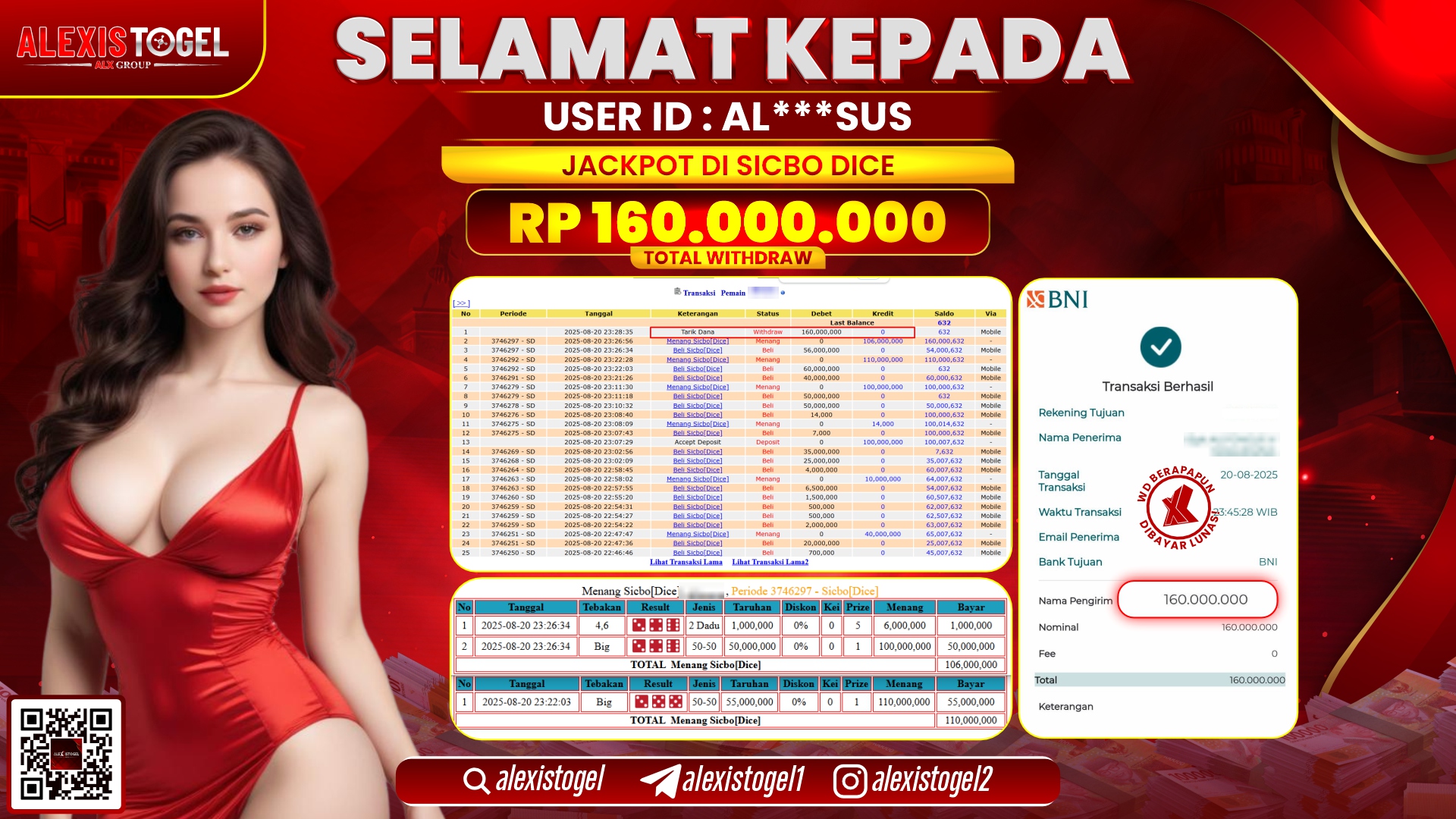 ALEXISTOGEL di CASINO SICBO DICE RP.160.000.000 LUNAS