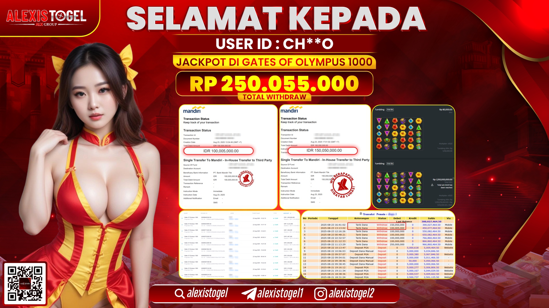 ALEXISTOGEL di SLOT GATES OF OLYMPUS 1000 RP.250.055.000 LUNAS