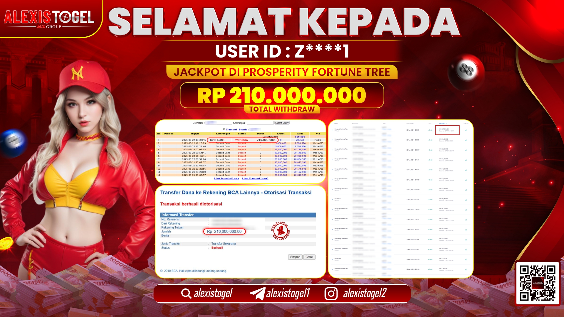 ALEXISTOGEL di SLOT PROSPERITY FORTUNE RP.210.000.000 LUNAS