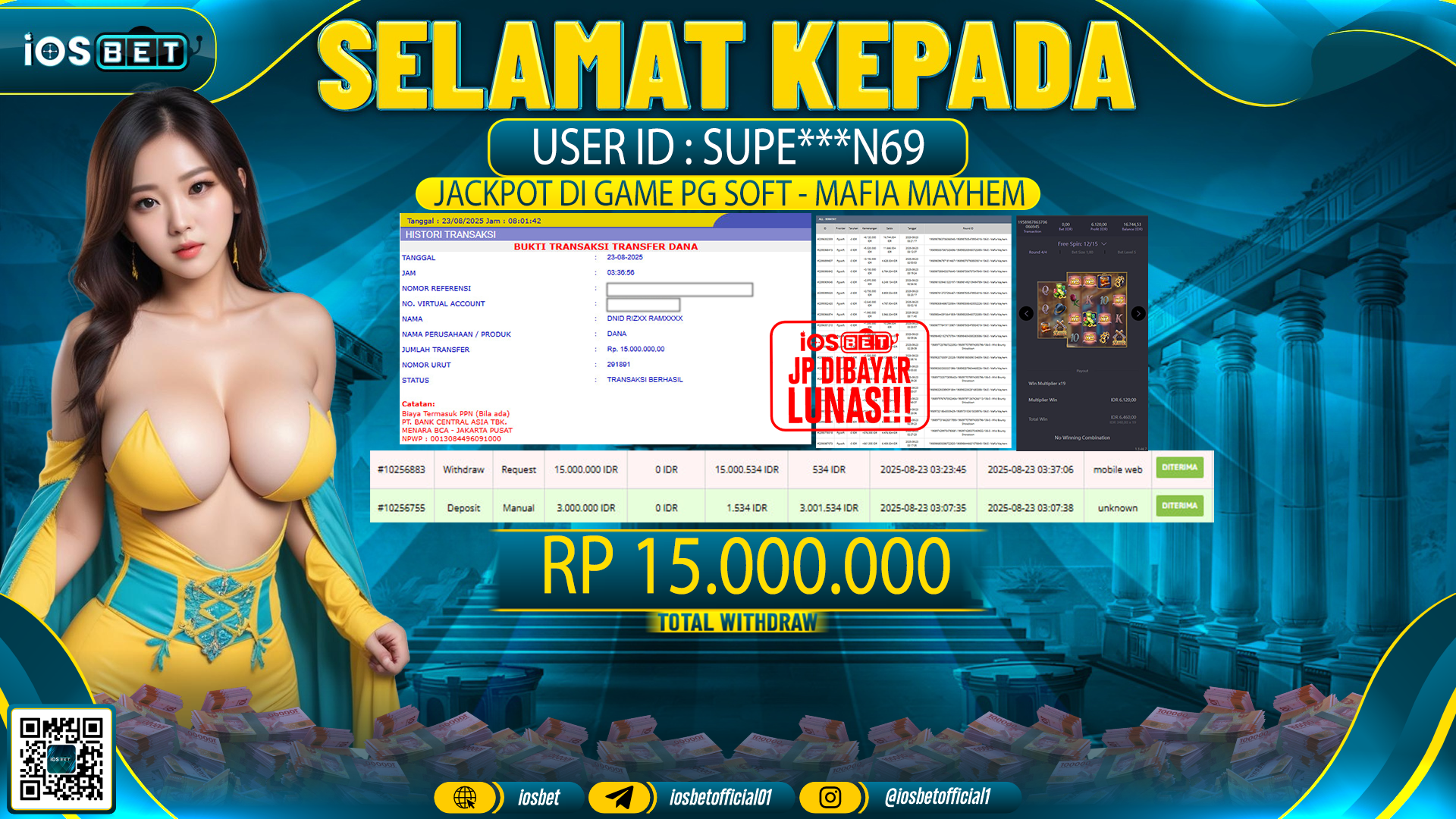 Bukti Pembayaran LUNAS SLOT GAME GACOR  Rp.15.000.000