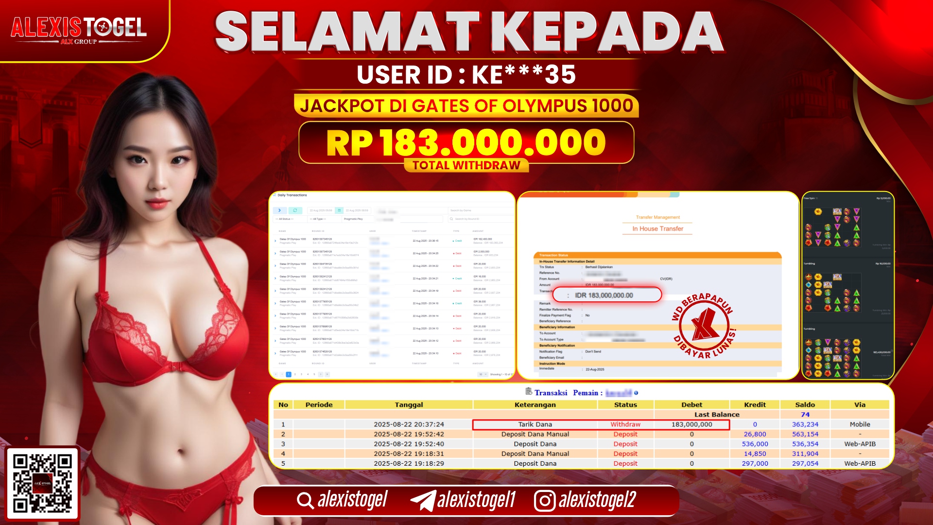 ALEXISTOGEL di SLOT GATES OF OLYMPUS RP.183.000.000 LUNAS