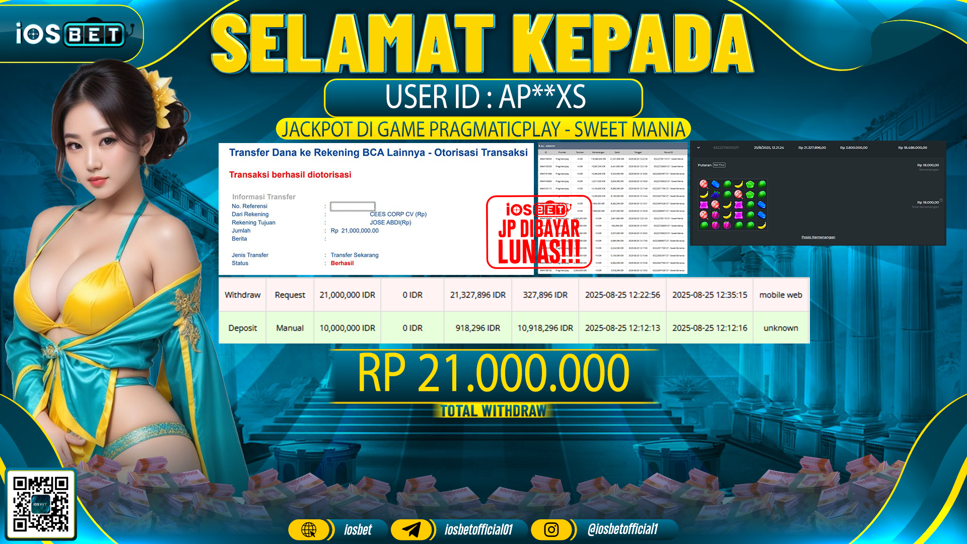Bukti Pembayaran LUNAS SLOT GAME GACOR Rp.21.000.000,-