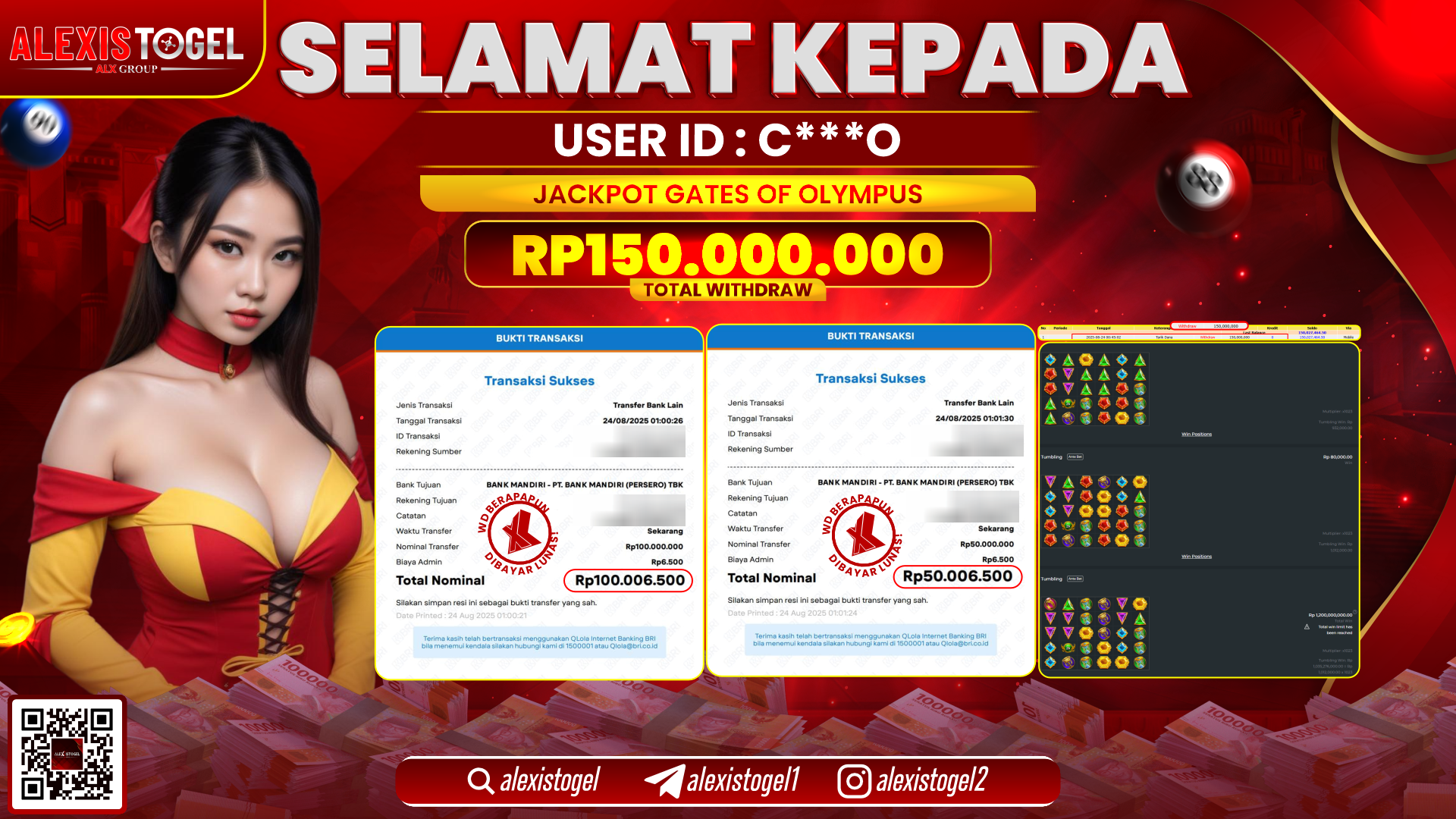 ALEXISTOGEL di SLOT GATES OF OLYMPUS RP.150.000.000 LUNAS