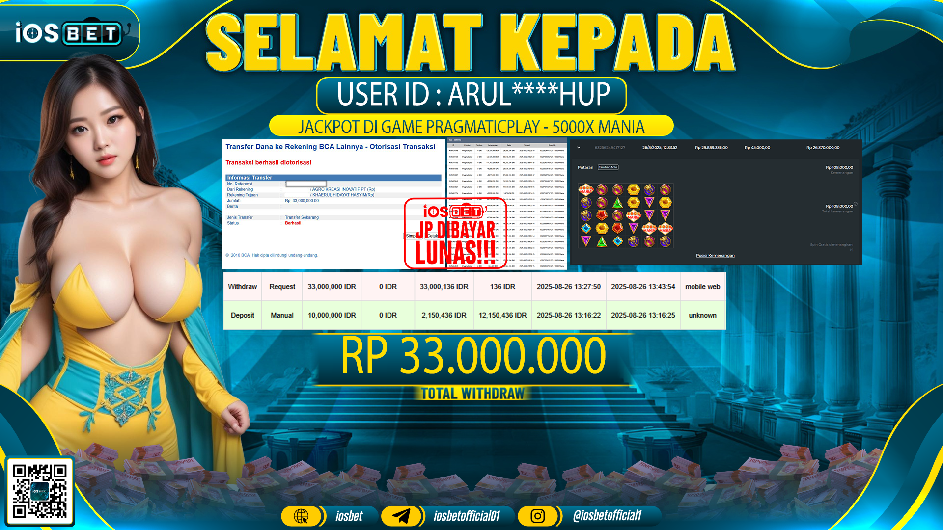 Bukti Pembayaran LUNAS SLOT GAME GACOR  Rp.33.000.000