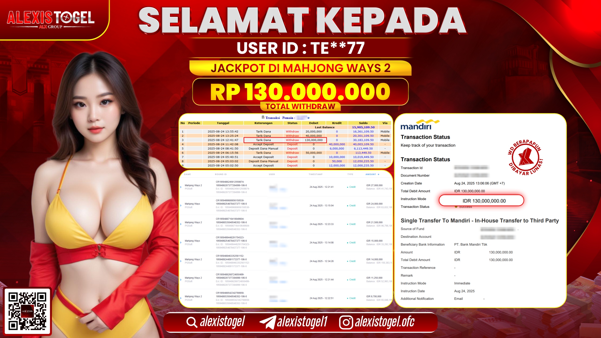 ALEXISTOGEL di SLOT MAHJONG WAYS 2 RP.130.000.000 LUNAS