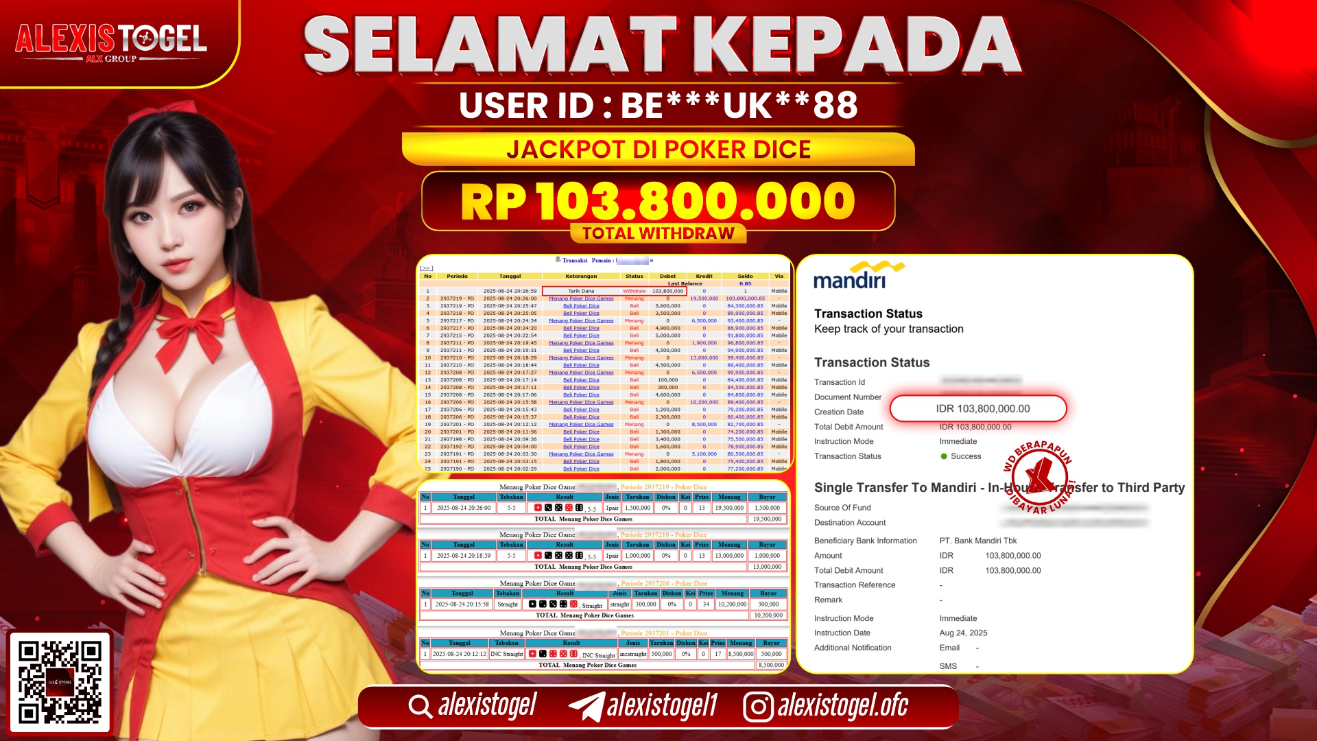 ALEXISTOGEL di CASINO POKER DICE RP.103.800.000 LUNAS