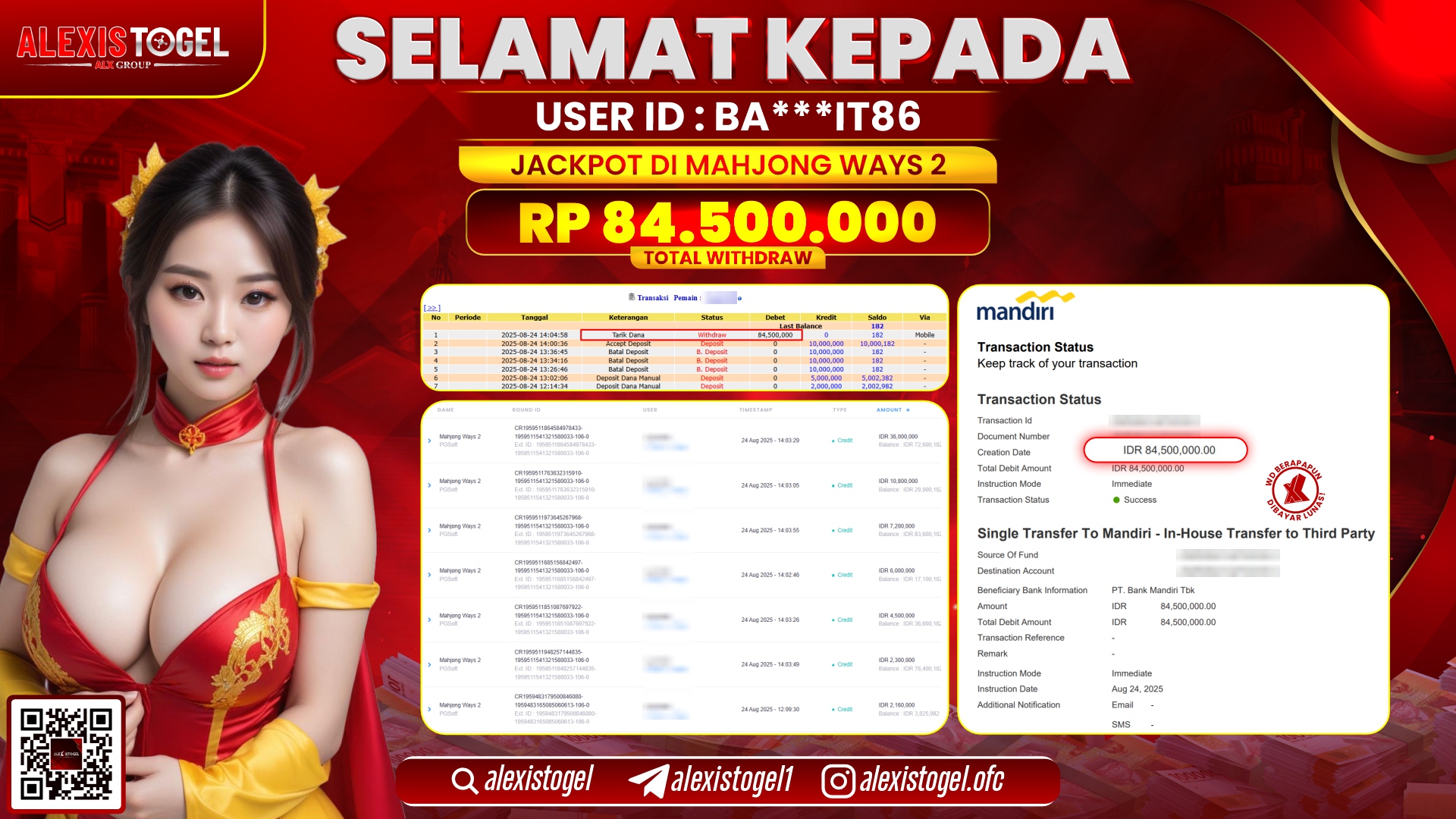 ALEXISTOGEL di SLOT MAHJONG WAYS 2 RP.84.500.000 LUNAS
