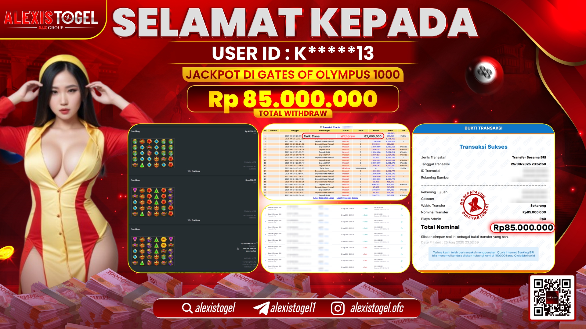 ALEXISTOGEL di SLOT GATES OF OLYMPUS 1000 RP.85.000.000 LUNAS