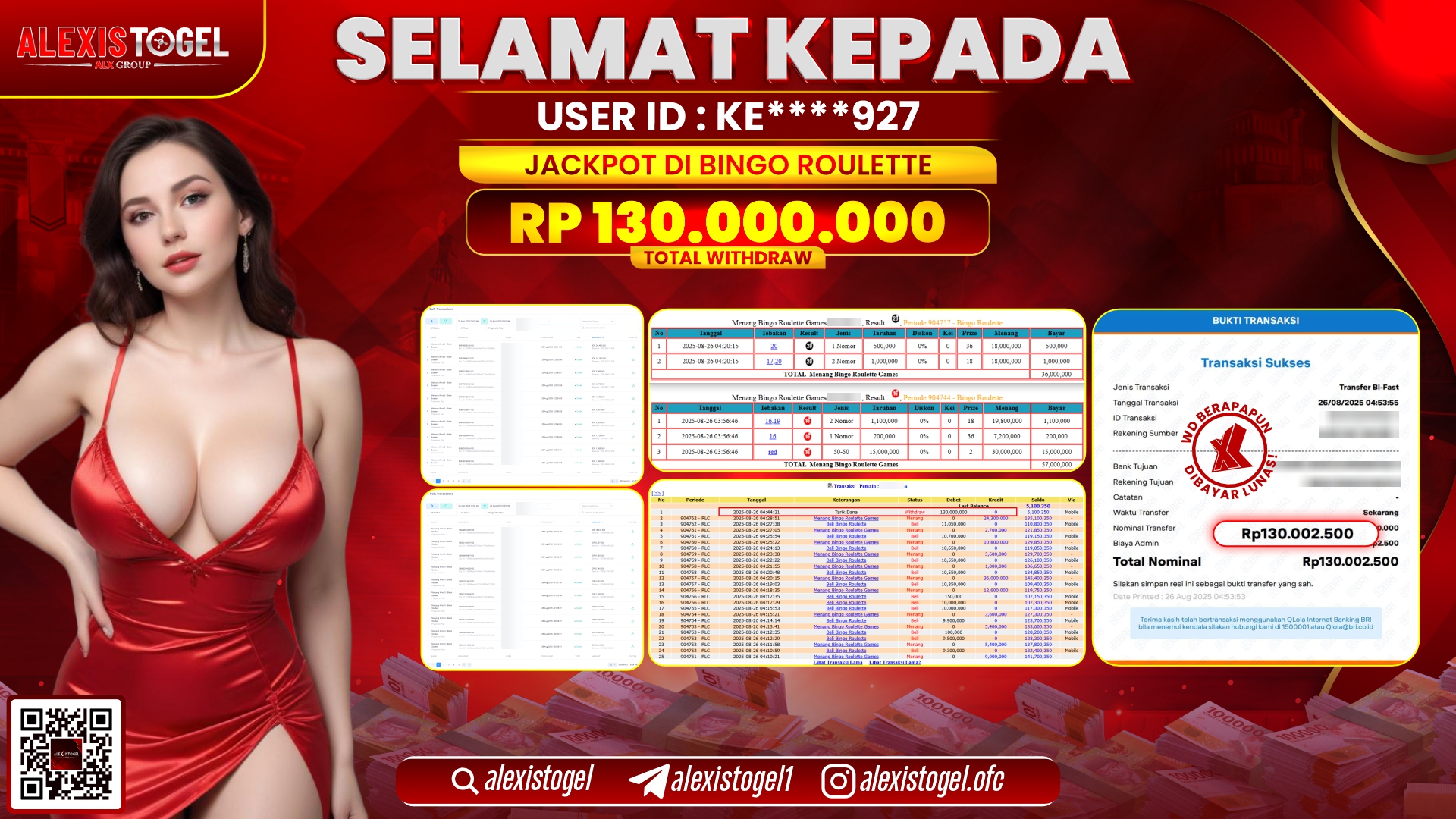 ALEXISTOGEL di BINGO ROULETTE RP.130.000.000 LUNAS