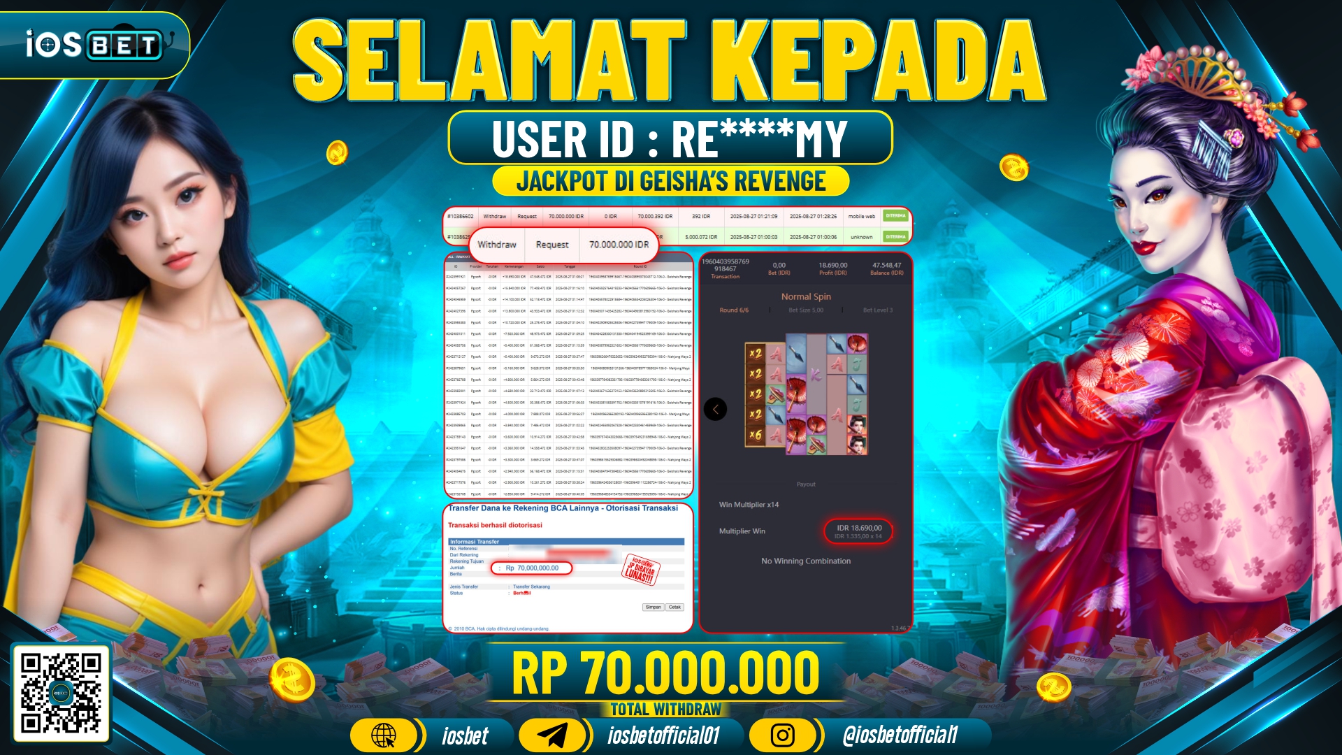 Bukti Pembayaran LUNAS SLOT GAME GACOR  Rp.70.000.000