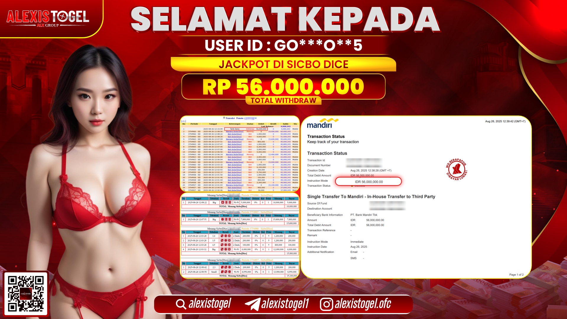 ALEXISTOGEL di CASINO SICBO DICE RP.56.000.000 LUNAS