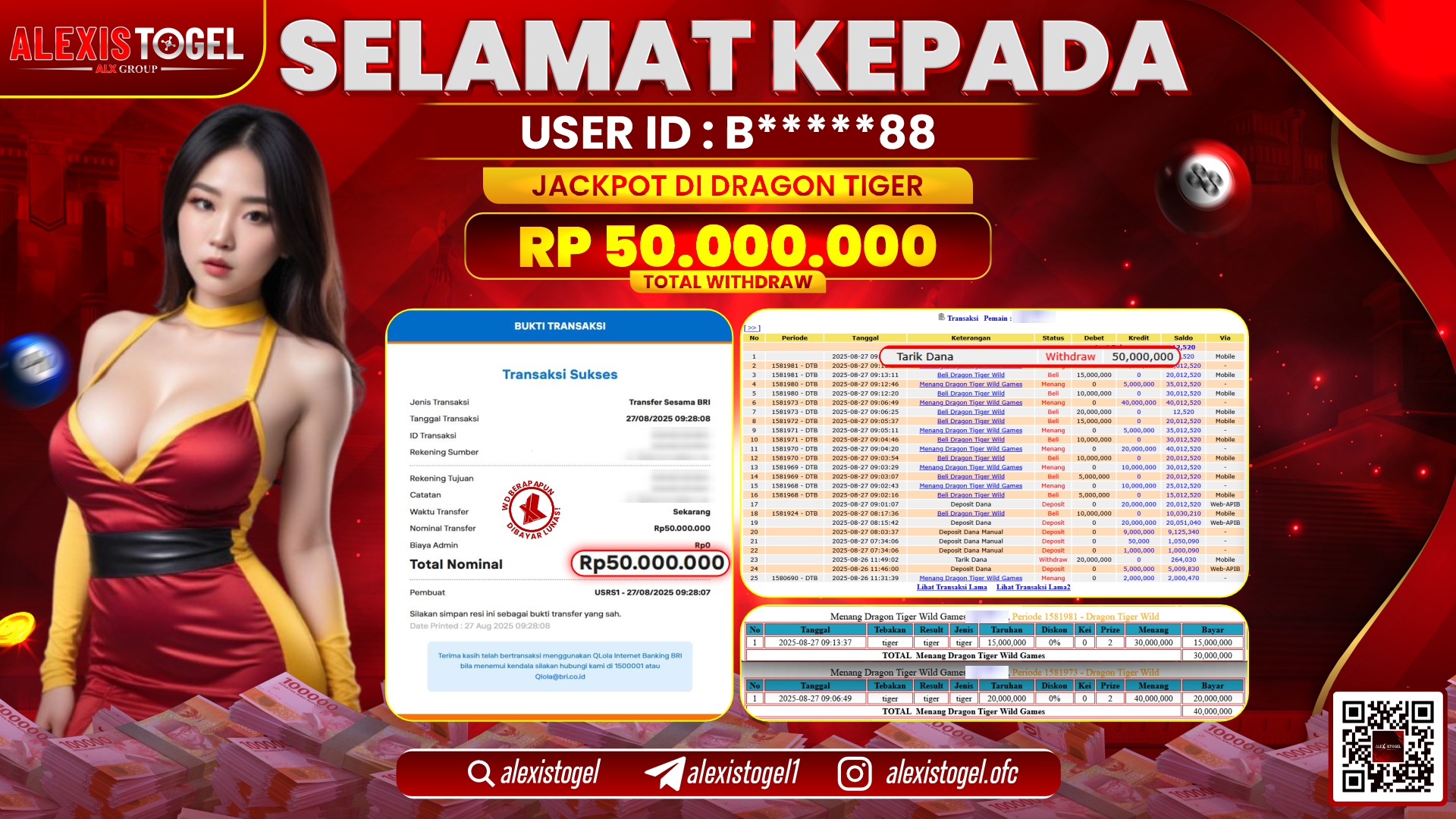 ALEXISTOGEL di SLOT DRAGON TIGER RP.50.000.000 LUNAS