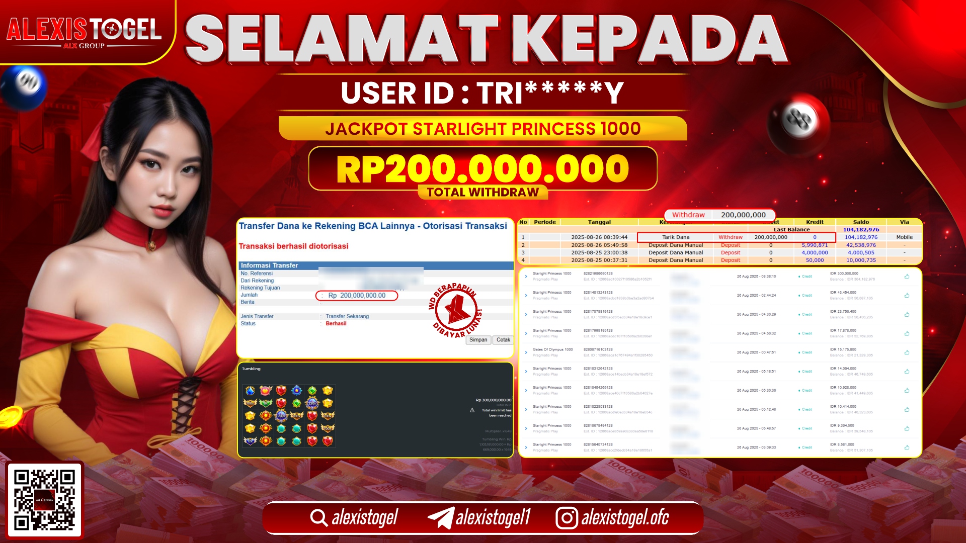 ALEXISTOGEL di SLOT STARLIGHT PRINCESS 1000 RP.200.000.000 LUNAS