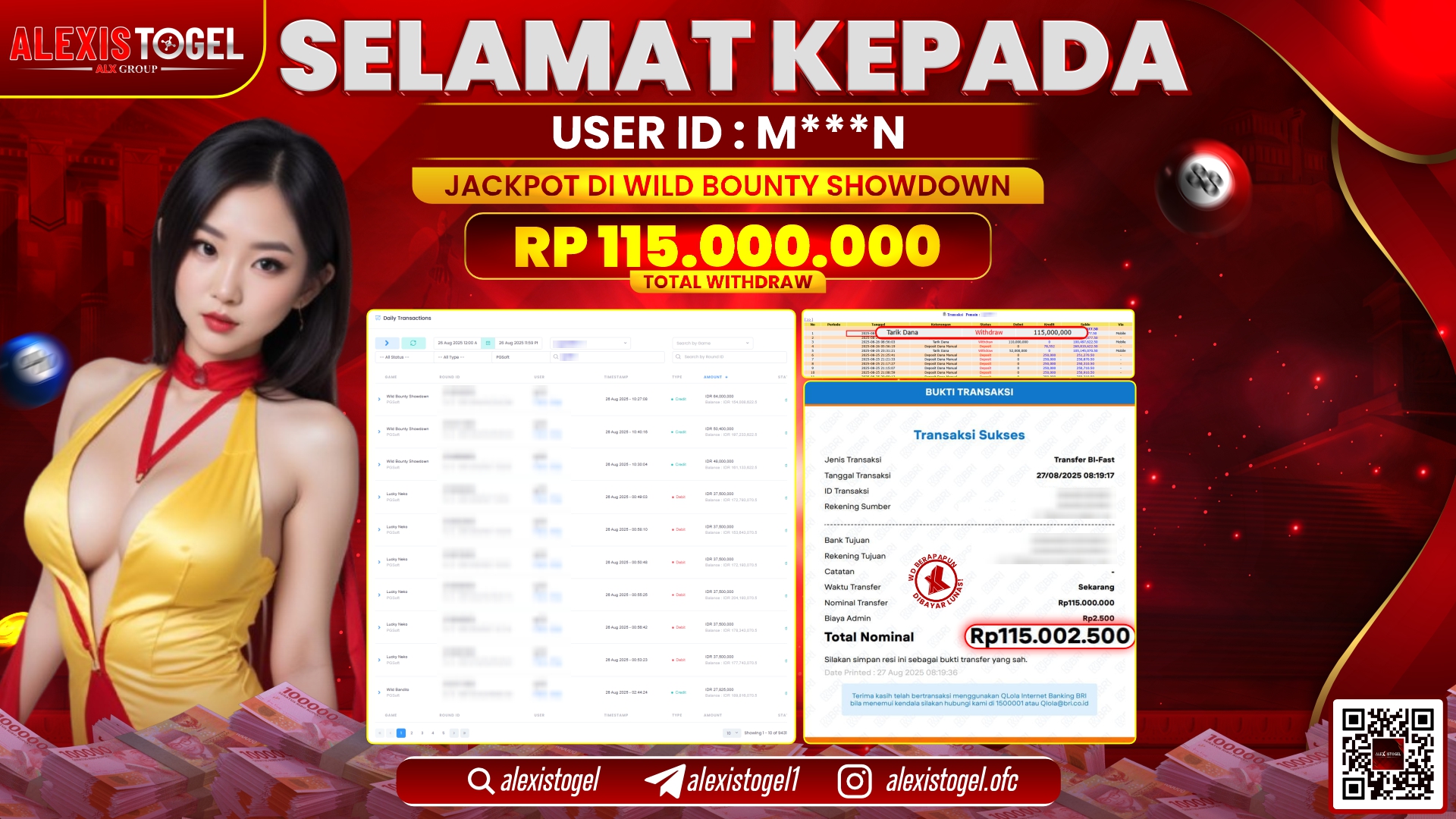ALEXISTOGEL di SLOT BOUNTY SHOWDOWN RP.115.000.000 LUNAS