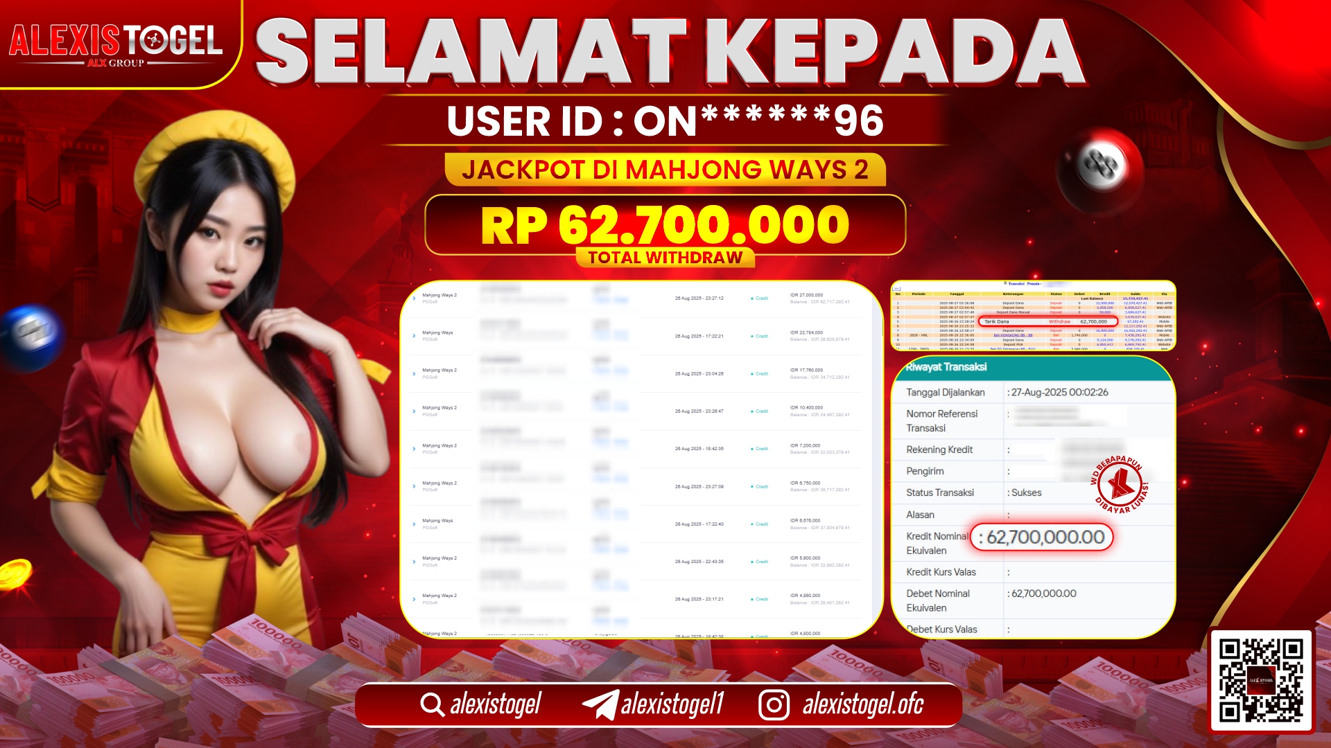 ALEXISTOGEL di SLOT MAHJONG WAYS 2 RP.62.700.000 LUNAS