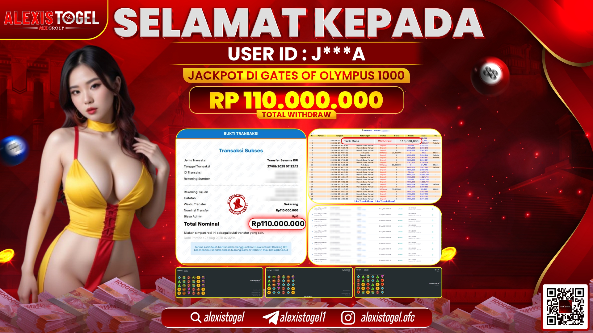 ALEXISTOGEL di SLOT GATES OF OLYMPUS 1000 RP.110.000.000 LUNAS