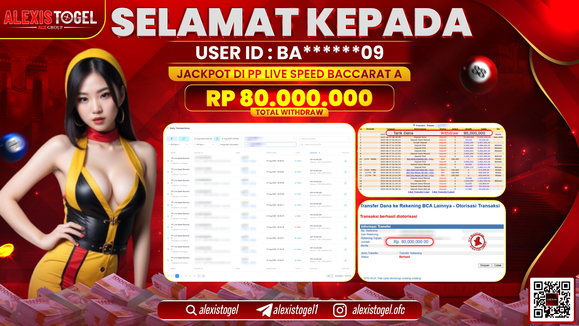 ALEXISTOGEL di PP LIVE SPEED BACCARAT A RP.80.000.000 LUNAS