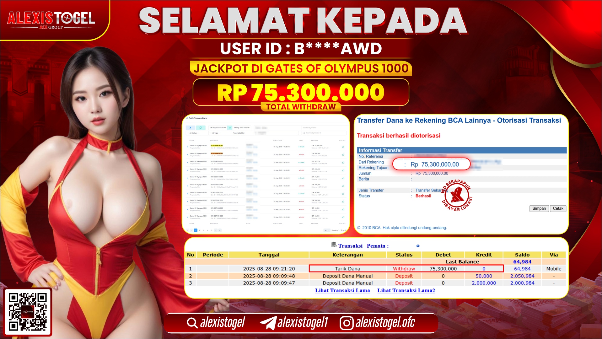 ALEXISTOGEL di SLOT GATES OF OLYMPUS 1000 RP.75.300.000 LUNAS