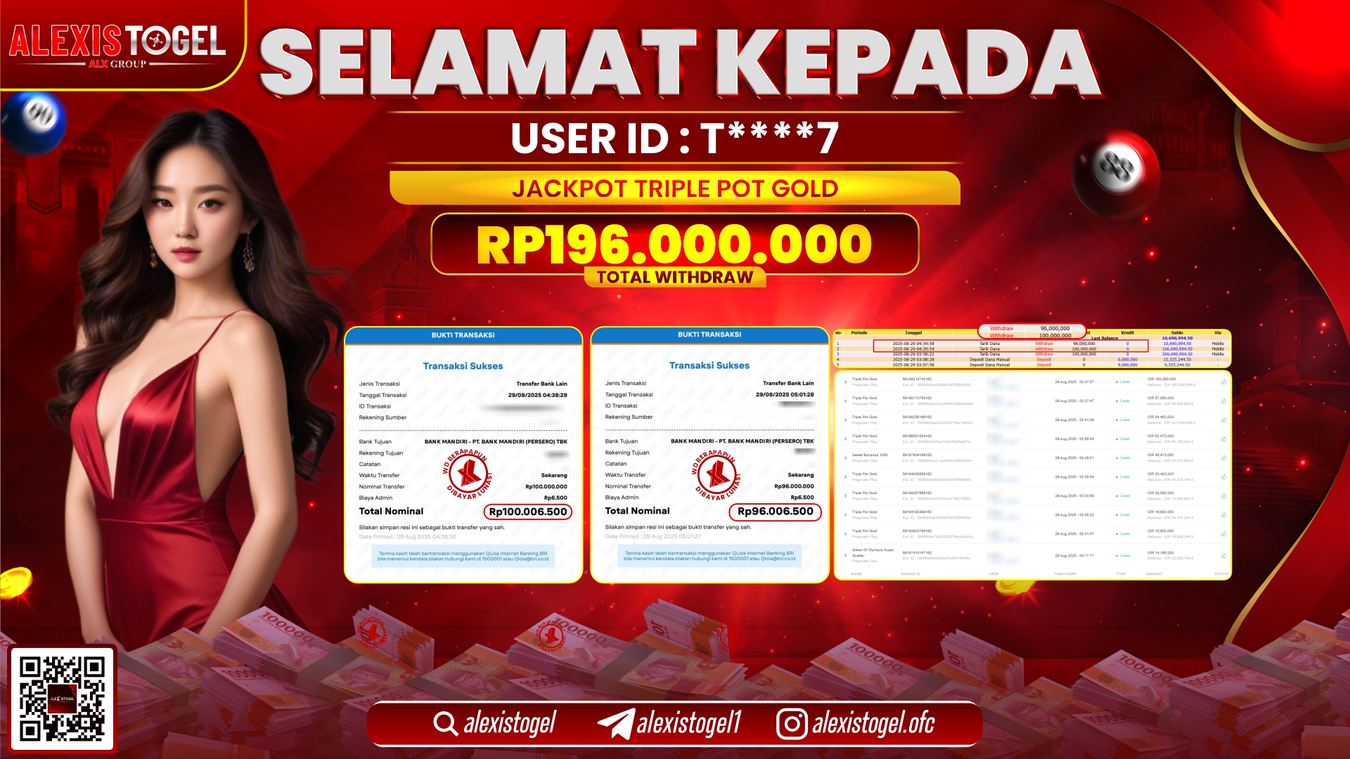 ALEXISTOGEL di SLOT TRIPLE POT GOLD RP.196.000.000 LUNAS