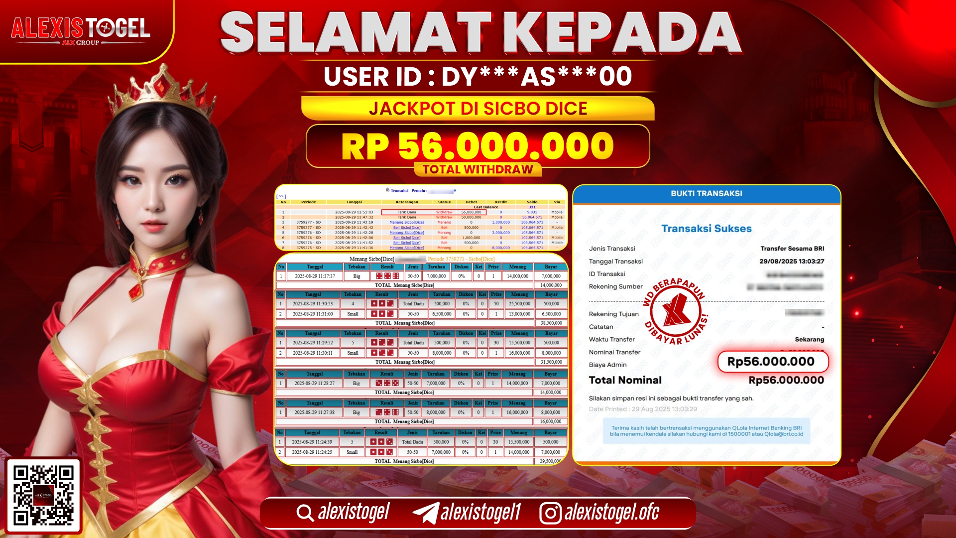 ALEXISTOGEL di CASINO SICBO DICE RP.56.000.000 LUNAS