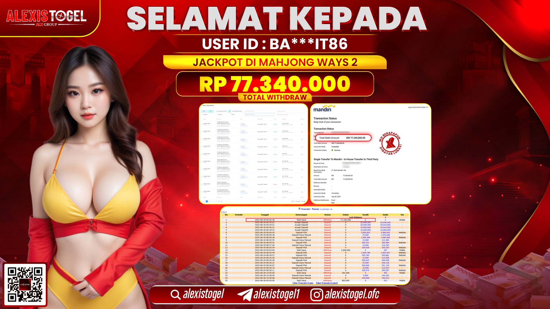 ALEXISTOGEL di SLOT MAHJONG WAYS 2 RP.77.340.000 LUNAS