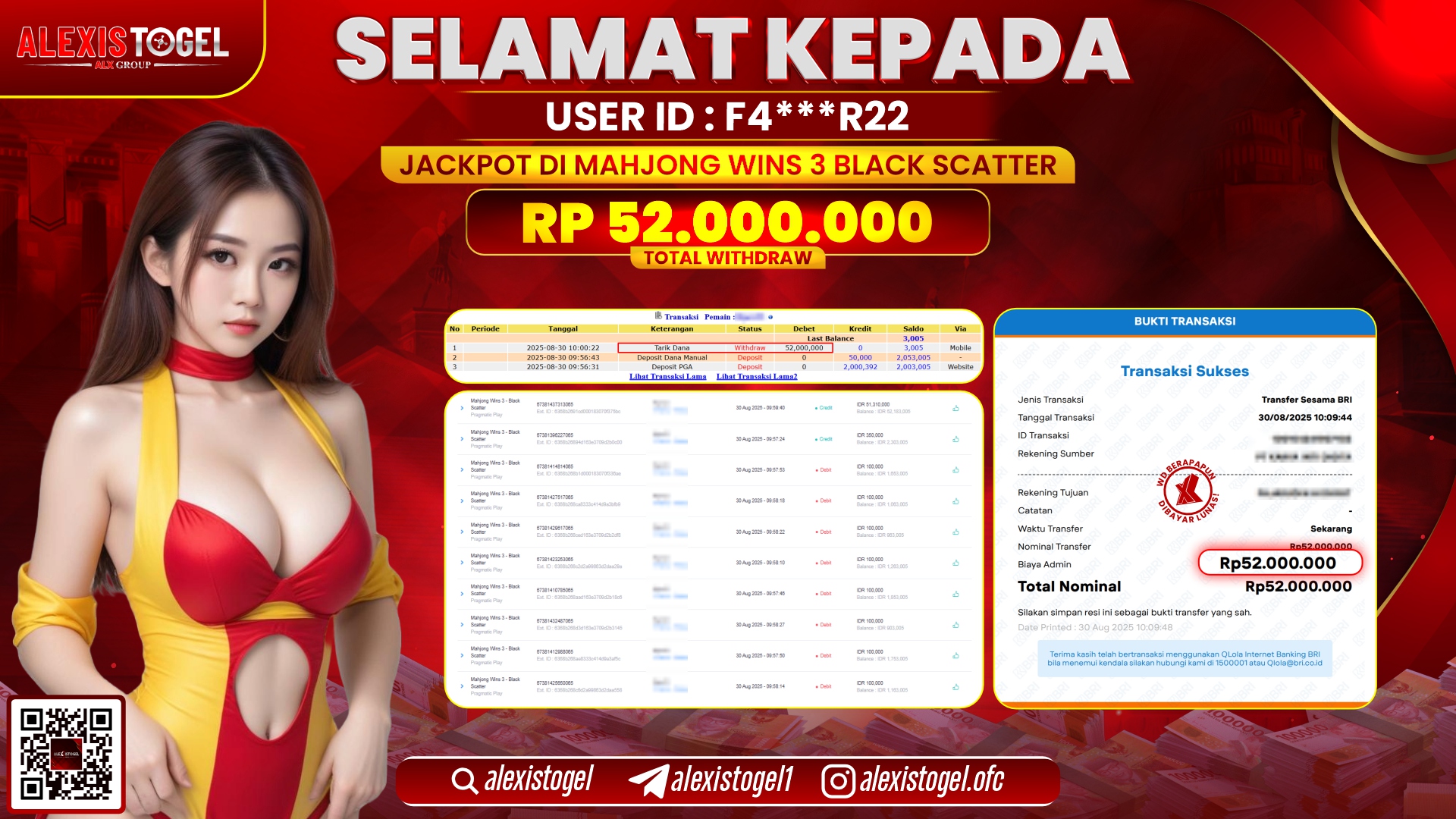 ALEXISTOGEL di SLOT MAHJONG WINS 3 BLACK SCATTER RP.52.000.000 LUNAS