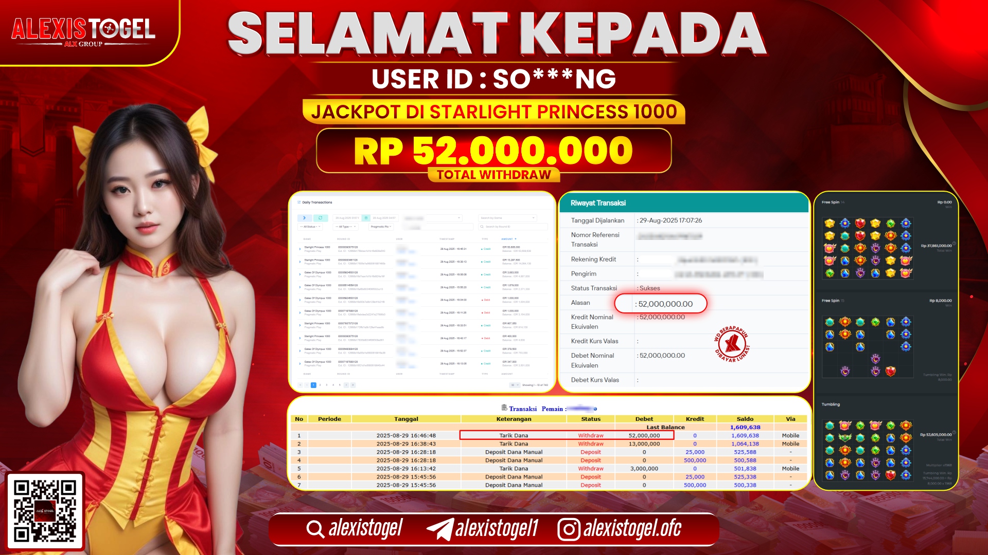 ALEXISTOGEL di SLOT STARLIGHT PRINCESS 1000 RP.52.000.000 LUNAS