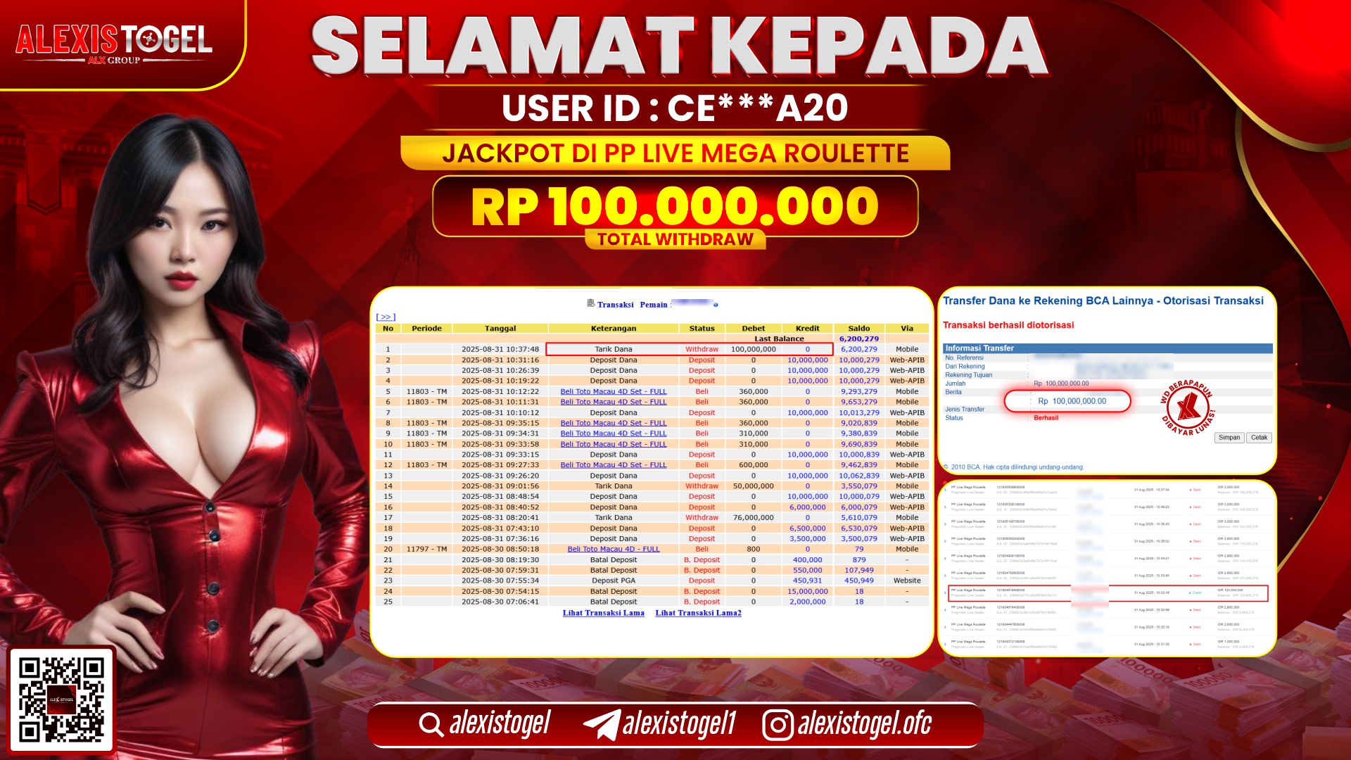 ALEXISTOGEL di PP LIVE MEGA ROULETTE RP.100.000.000 LUNAS