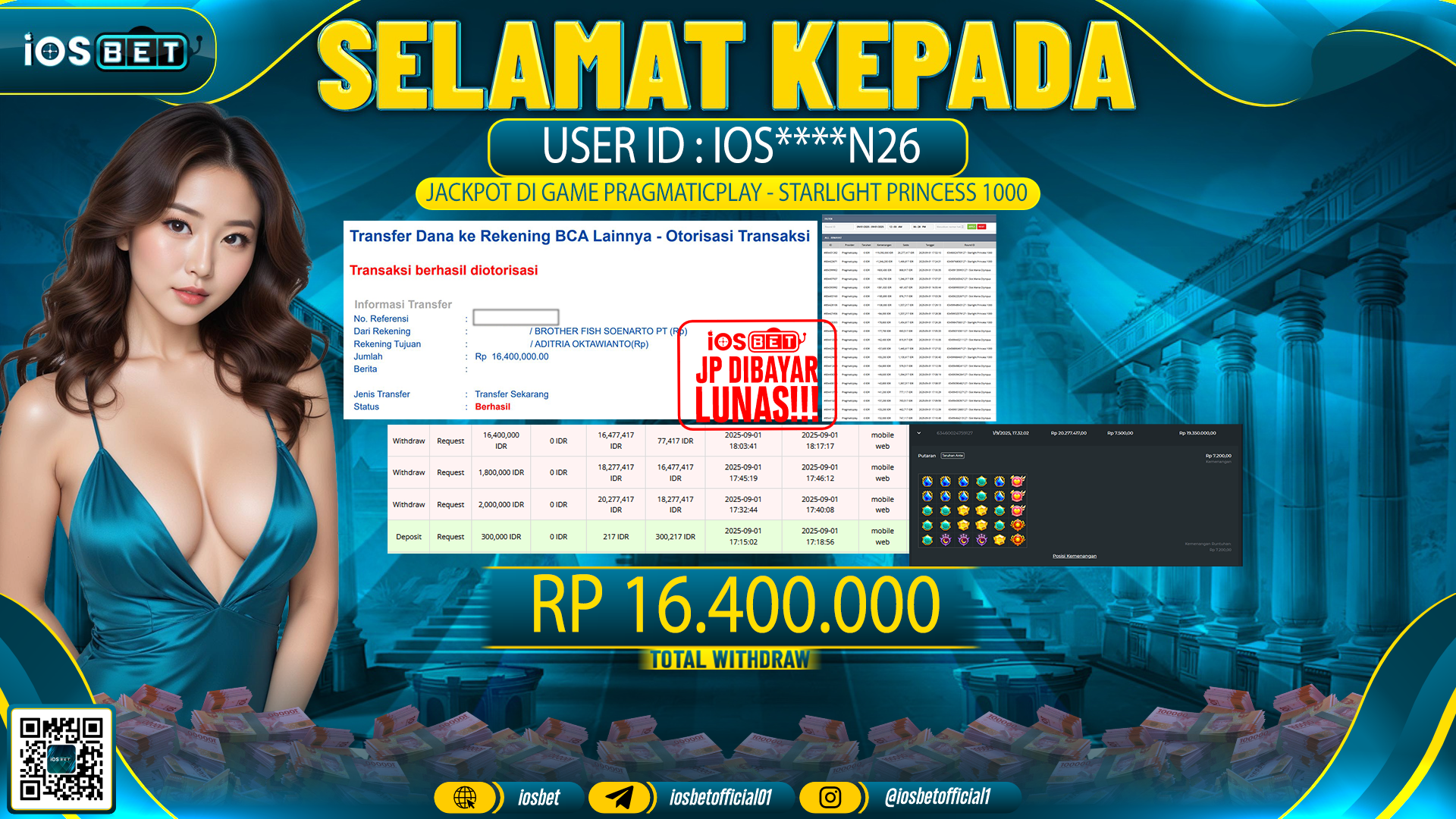 Bukti Pembayaran LUNAS SLOT GAME GACOR  Rp.16.400.000