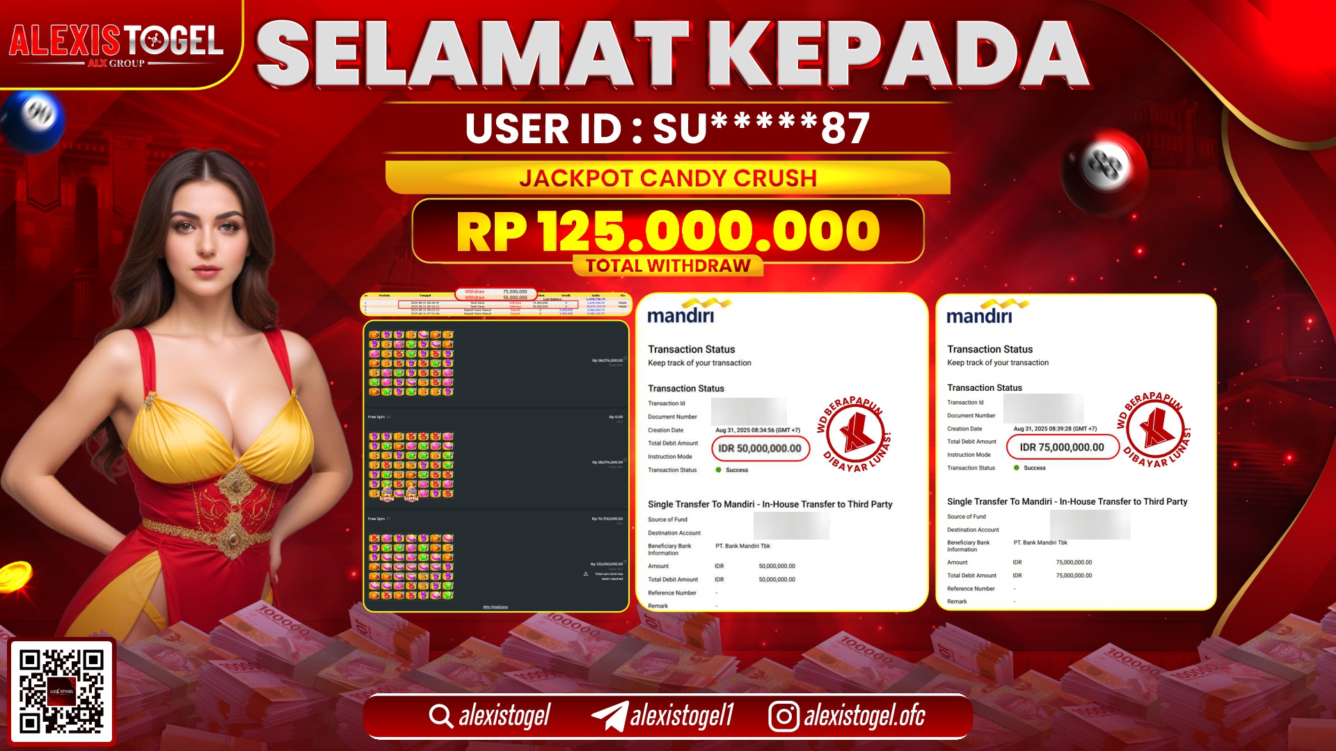 ALEXISTOGEL di SLOT CANDY CRUSH RP.125.000.000 LUNAS