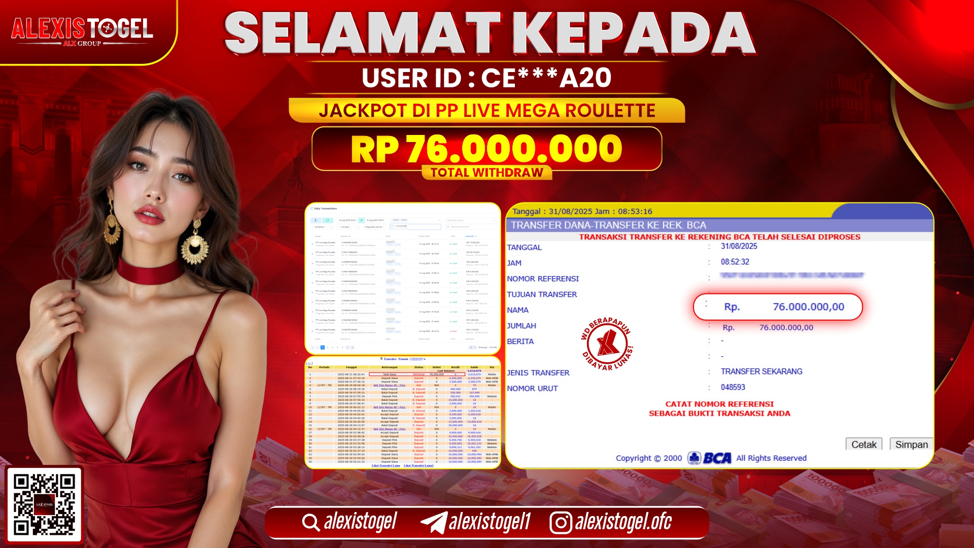 ALEXISTOGEL di PP LIVE MEGA ROULETTE RP.76.000.000 LUNAS