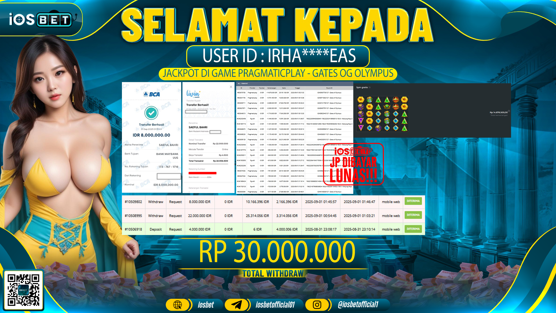 Bukti Pembayaran LUNAS SLOT GAME GACOR  Rp.30.000.000