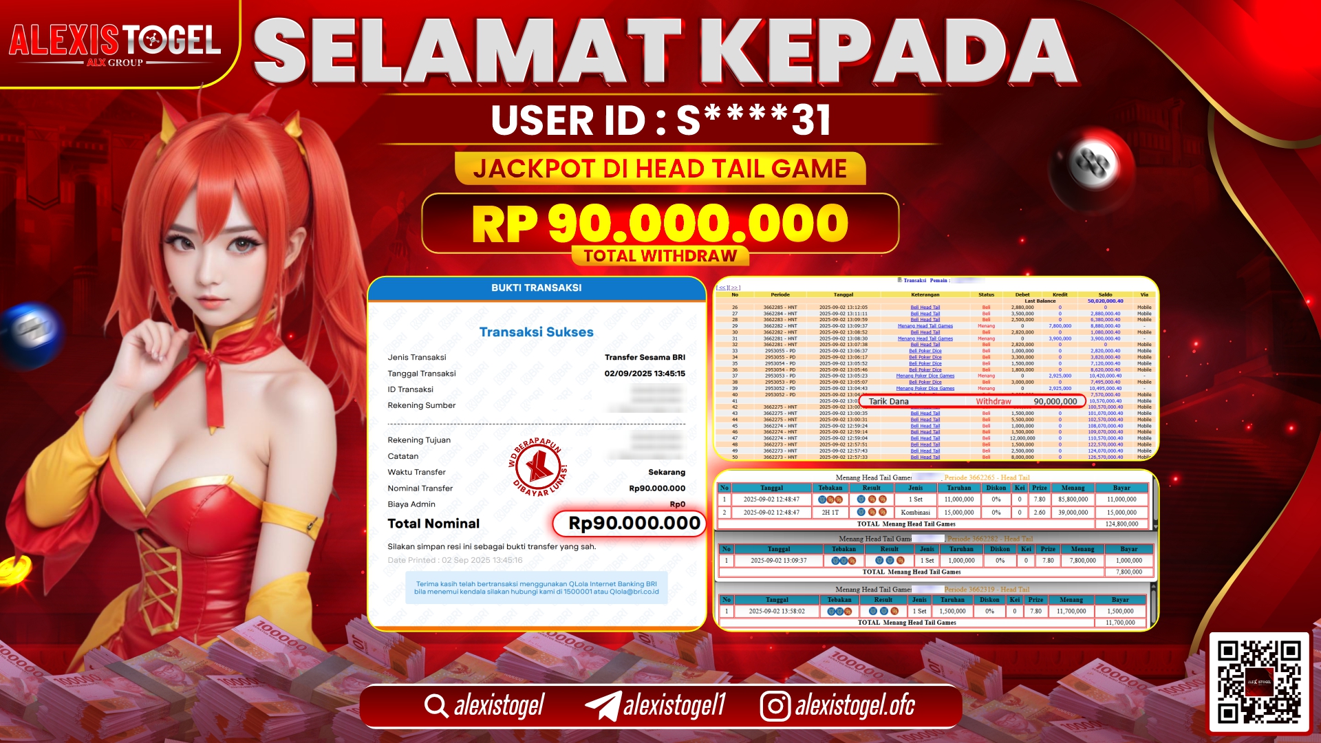 ALEXISTOGEL di CASINO HEAD TAIL GAMES RP.90.000.000 LUNAS