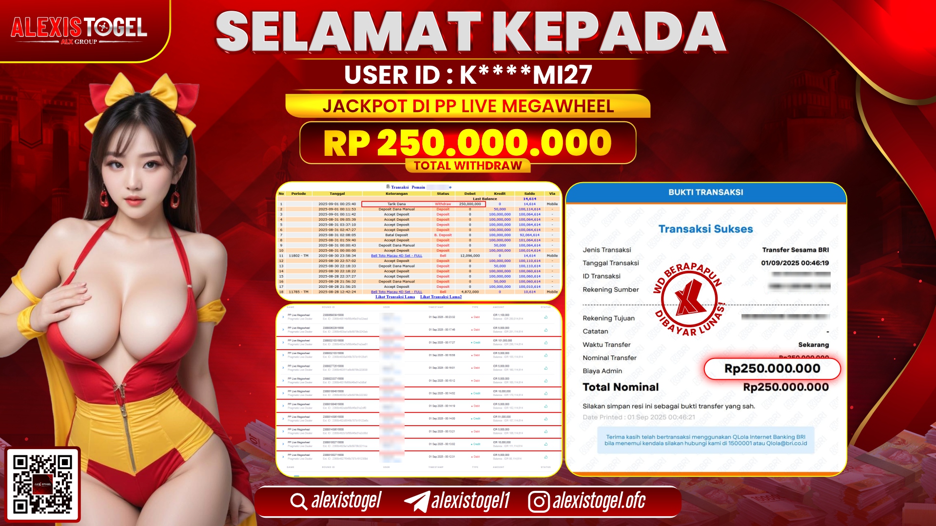 ALEXISTOGEL di PP LIVE MEGAWHEEL RP.250.000.000 LUNAS