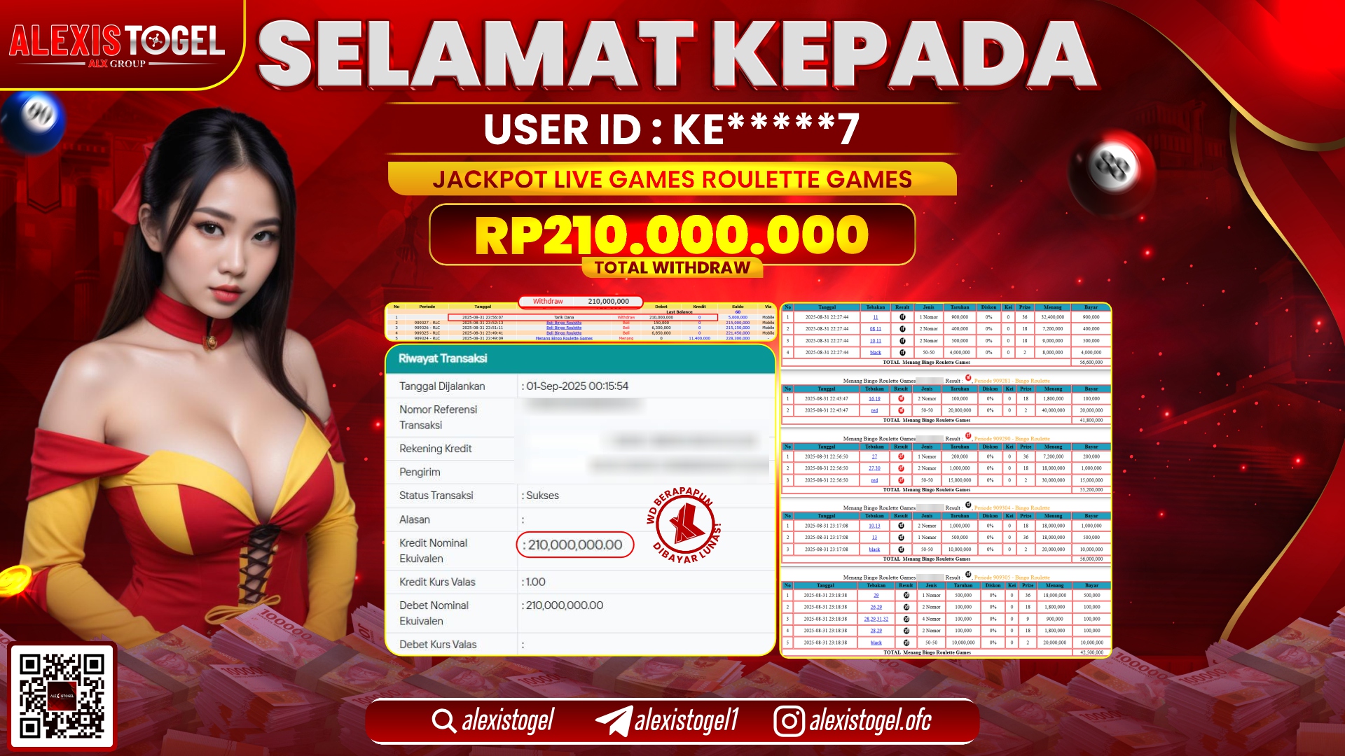 ALEXISTOGEL di LIVE GAMES ROULETTE RP.210.000.000 LUNAS