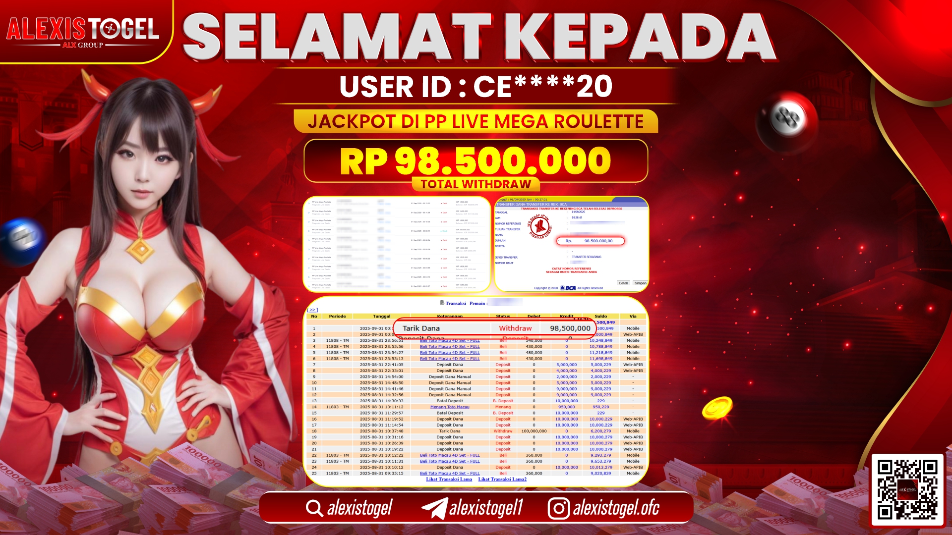 ALEXISTOGEL di PP LIVE MEGA ROULETTE RP.98.500.000 LUNAS