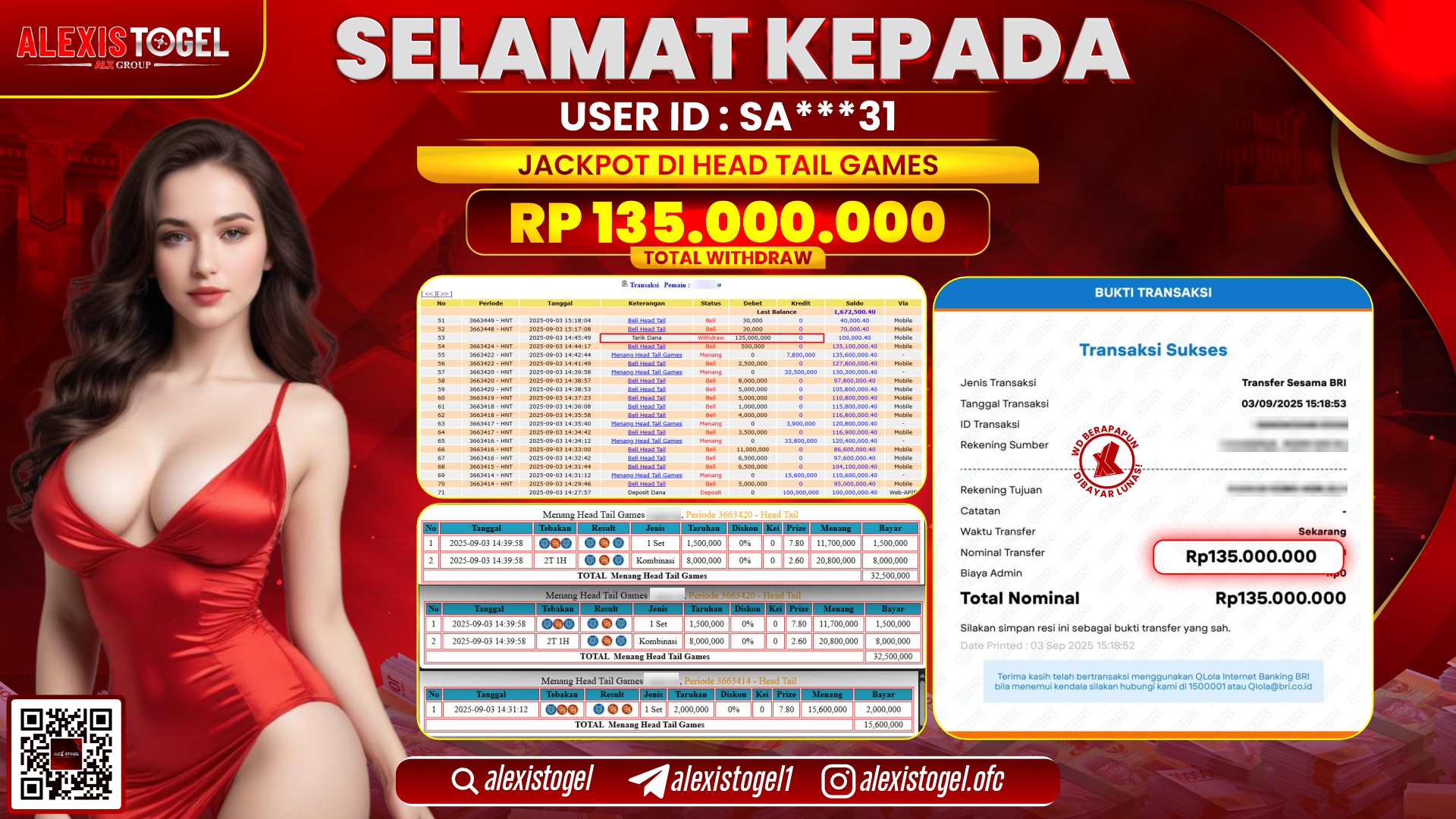 ALEXISTOGEL di CASINO HAID TAIL GAMES RP.135.000.000 LUNAS