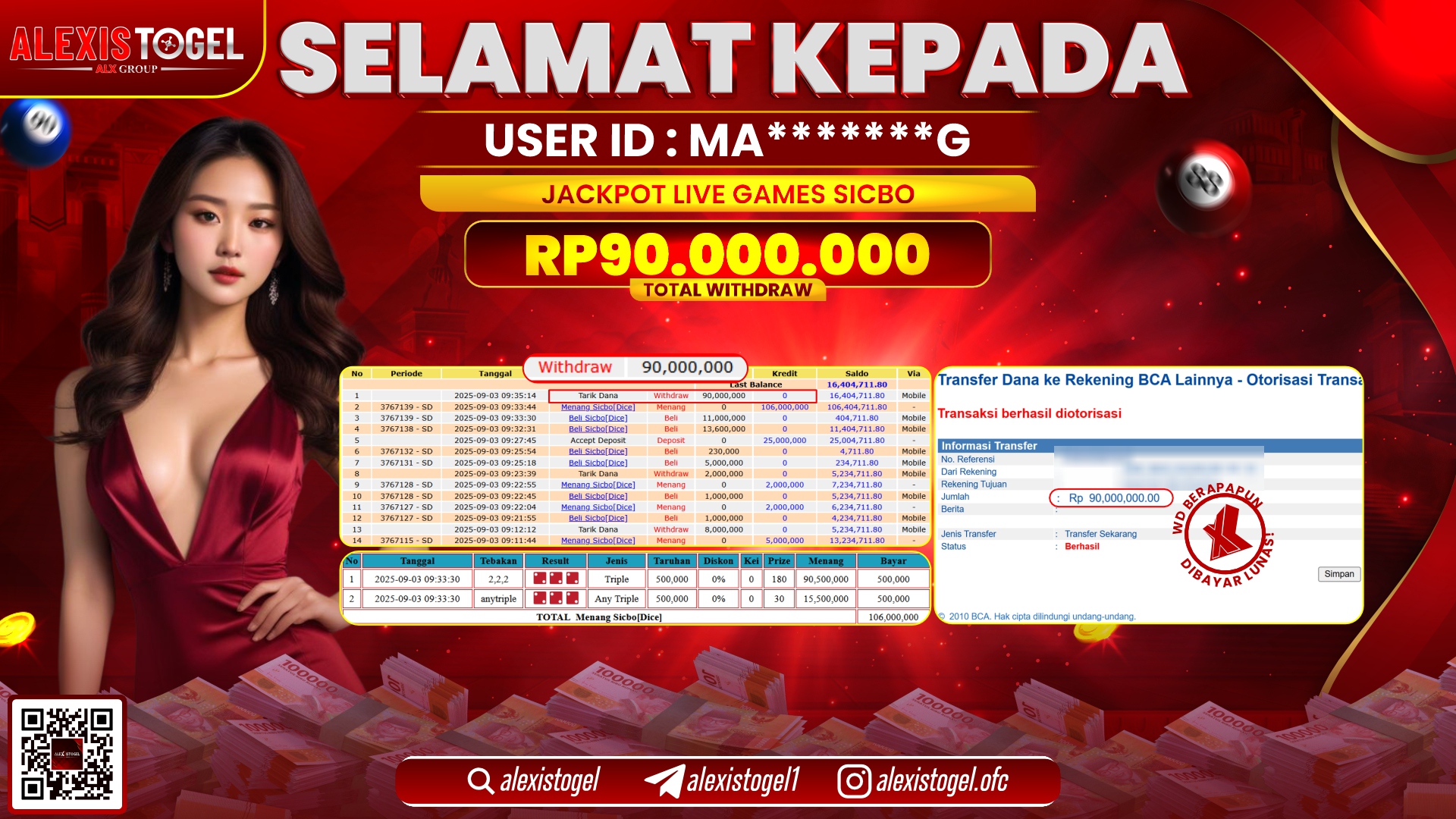 ALEXISTOGEL di LIVE GAMES SICBO RP.90.000.000 LUNAS