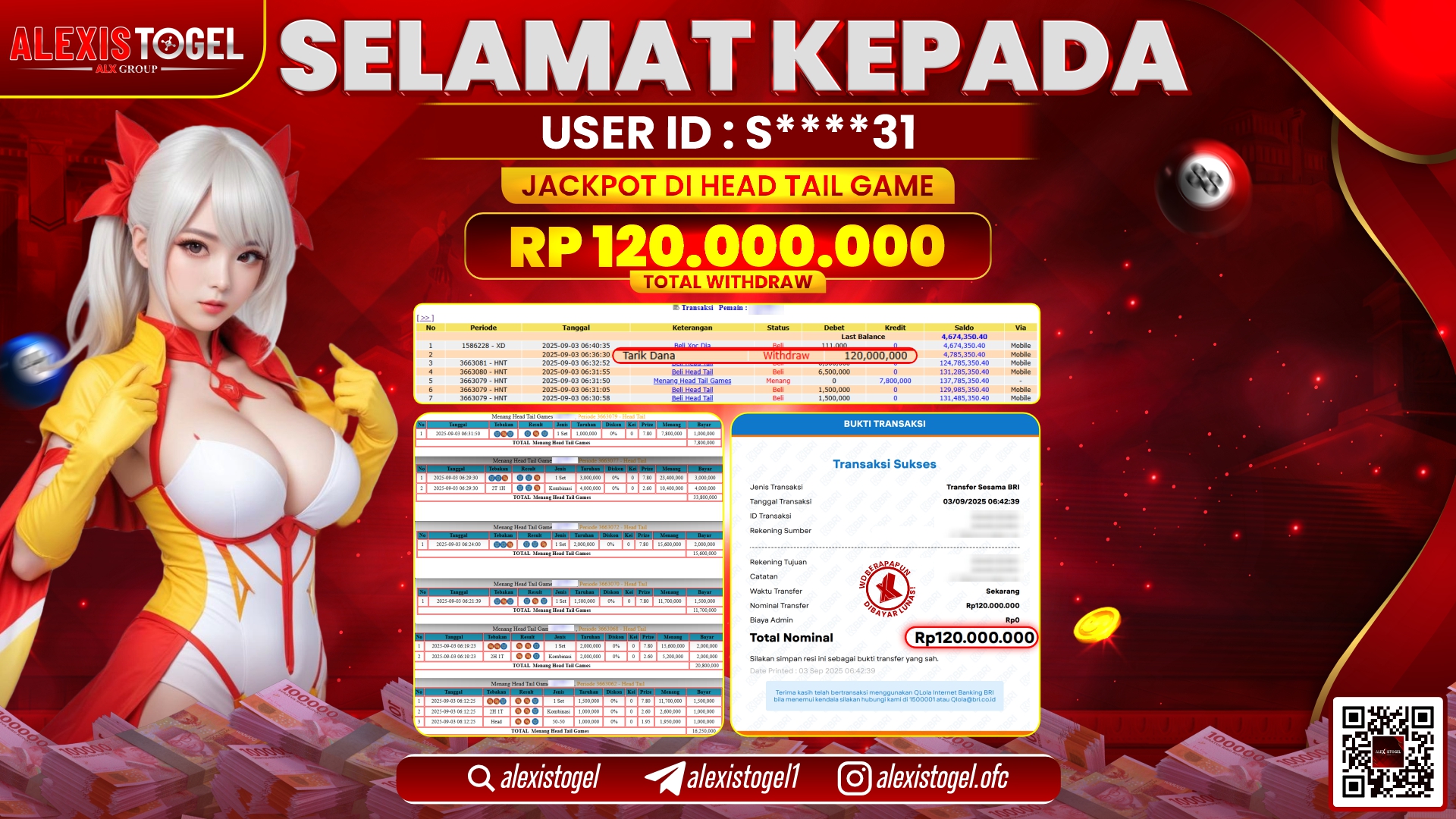 ALEXISTOGEL di CASINO HAID TAIL GAMES RP.120.000.000 LUNAS