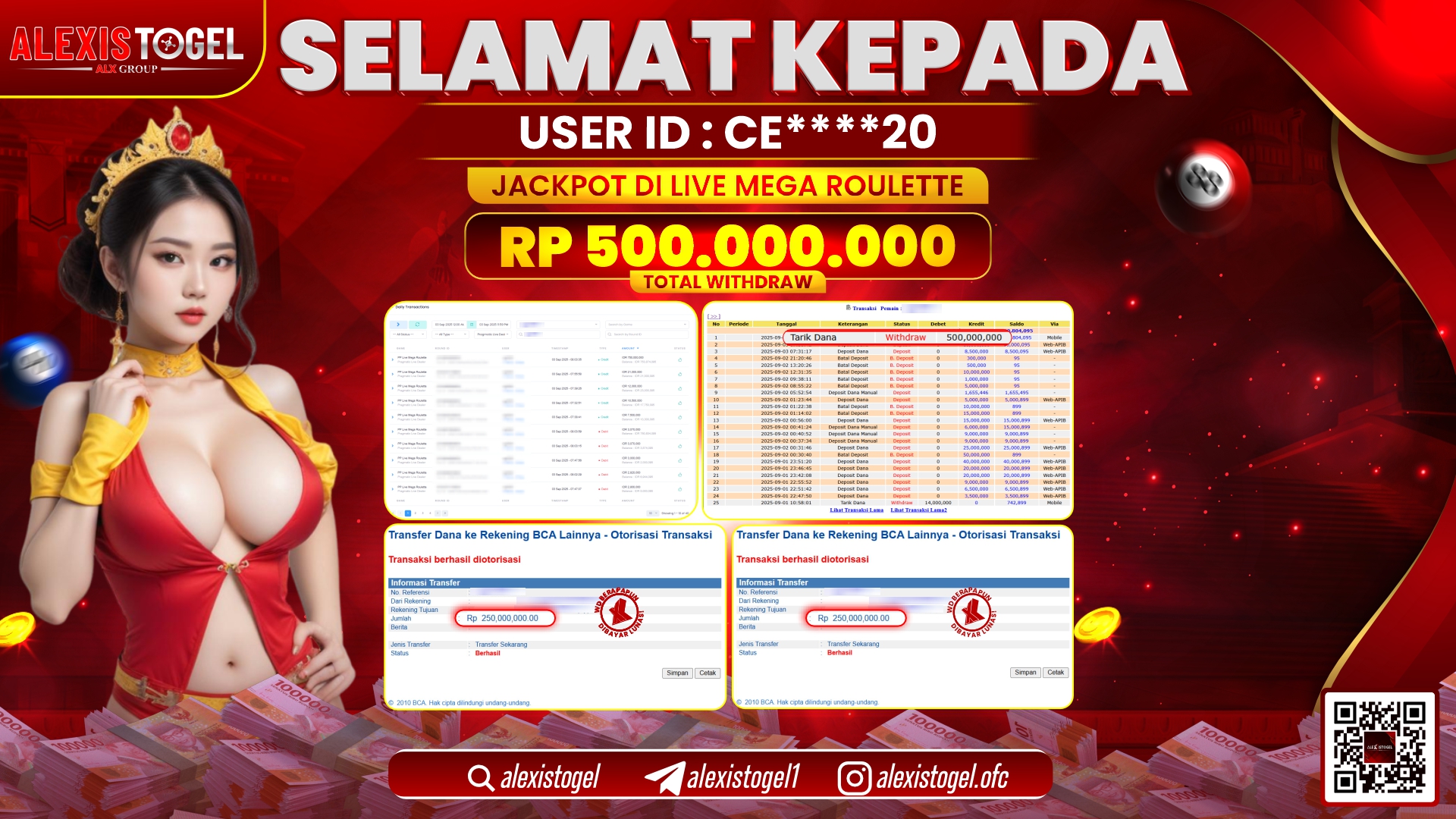 ALEXISTOGEL di LIVE MEGA ROULETTE RP.500.000.000 LUNAS