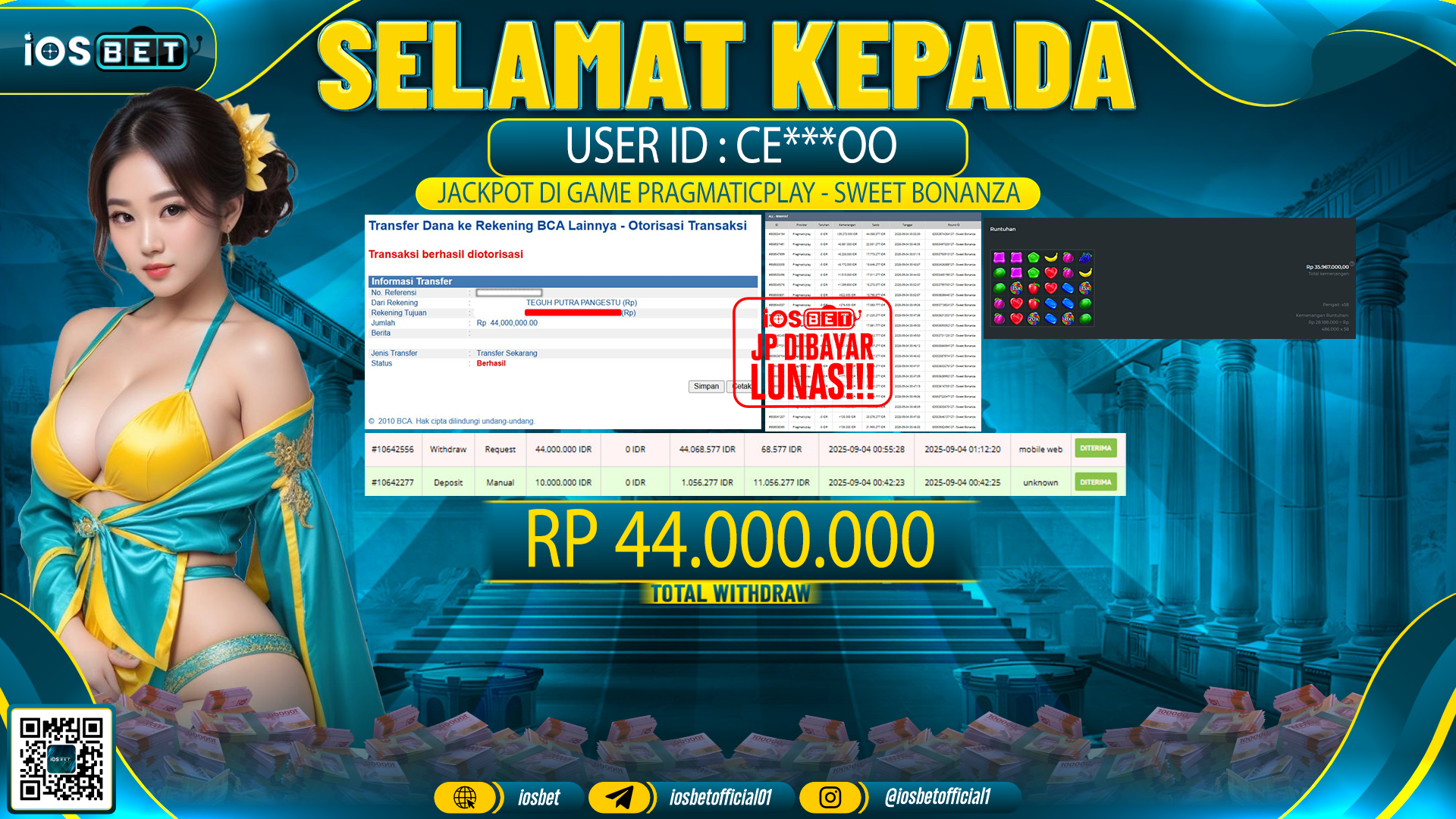 Bukti Pembayaran LUNAS SLOT GAME GACOR  Rp.44.000.000