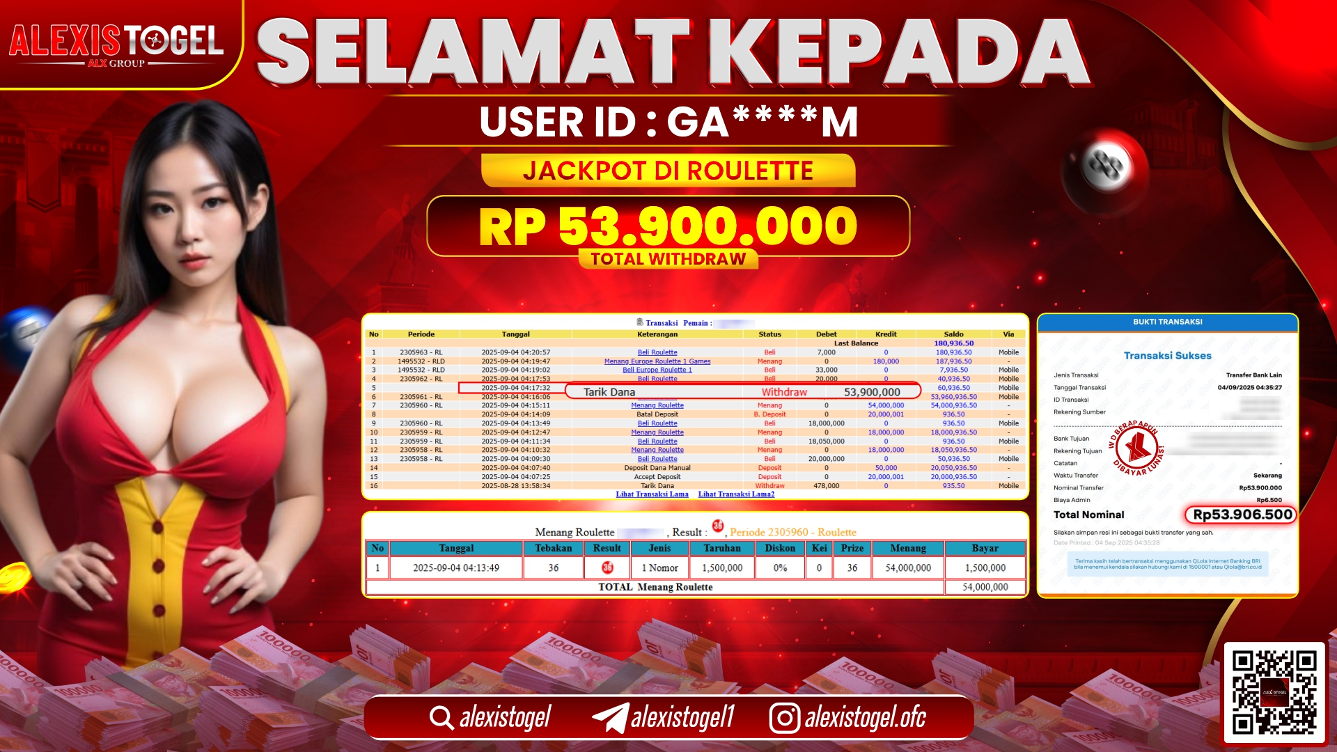 ALEXISTOGEL di CASINO ROULETTE RP.53.900.000 LUNAS