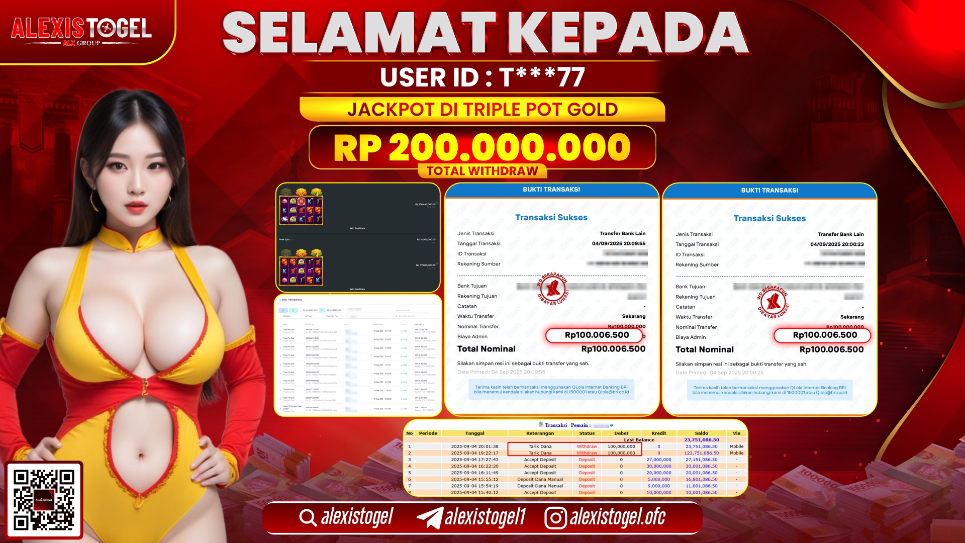 ALEXISTOGEL di SLOT TRIPLE POT GOLD RP.200.000.000 LUNAS