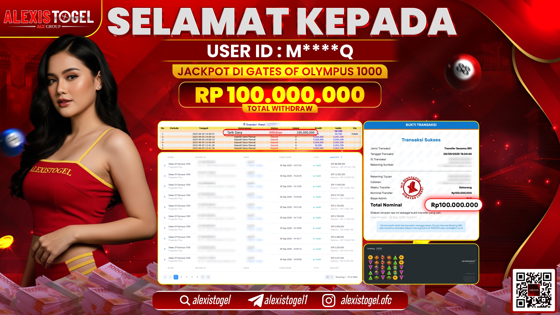 ALEXISTOGEL di SLOT GATES OF OLYMPUS 1000 RP.100.000.000 LUNAS