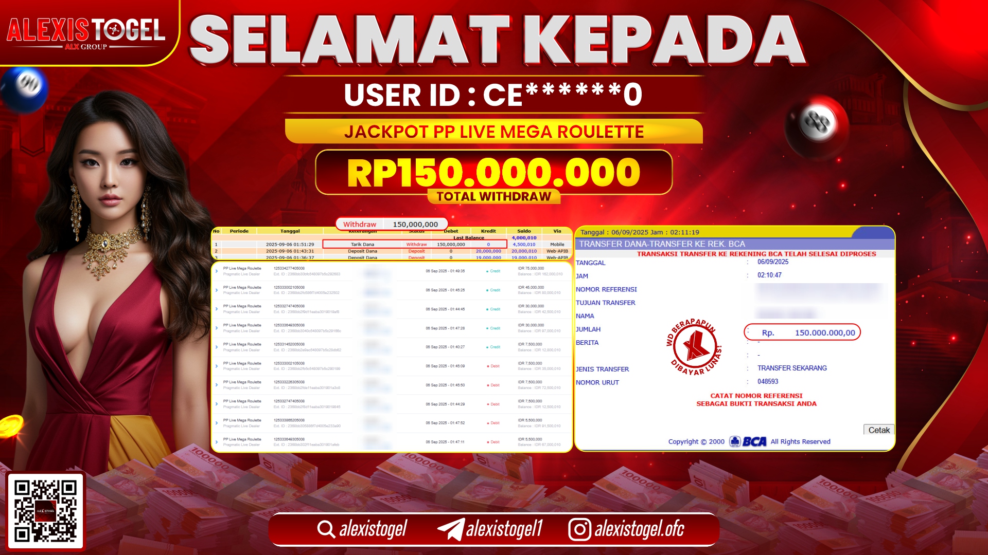 ALEXISTOGEL di PP LIVE MEGA ROULETTE RP.150.000.000 LUNAS