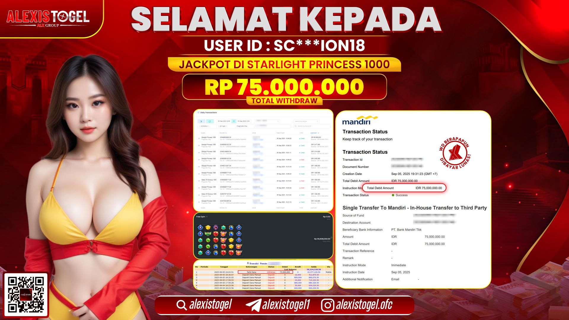 ALEXISTOGEL di SLOT STARLIGHT PRINCESS 1000 RP.75.000.000 LUNAS