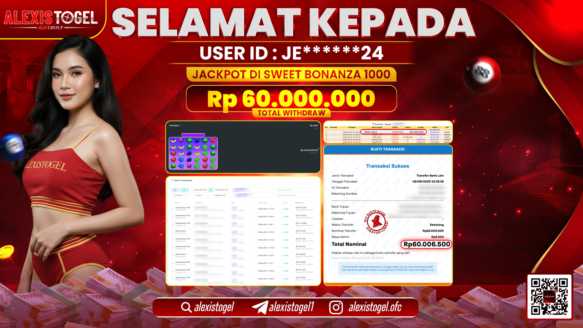 ALEXISTOGEL di SLOT SWEET BONANZA 1000 RP.60.000.000 LUNAS
