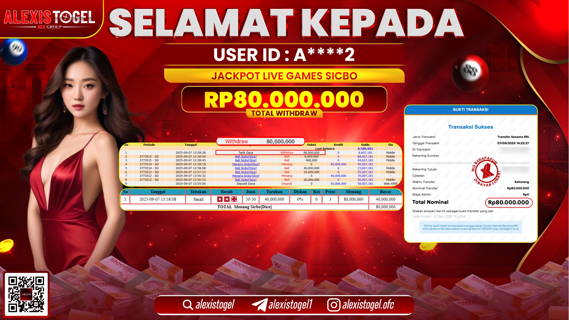ALEXISTOGEL di CASINO SICBO RP.80.000.000 LUNAS