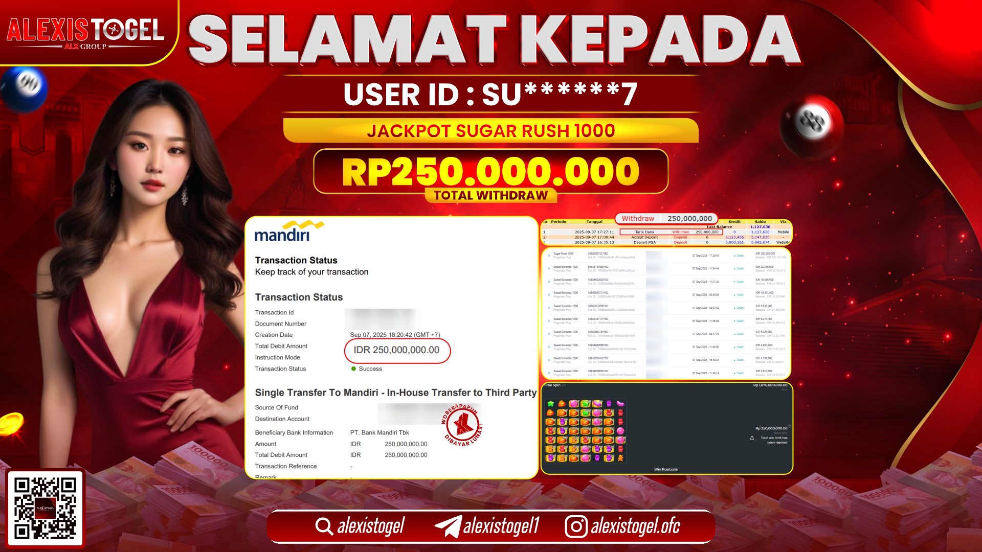 ALEXISTOGEL di SLOT SUGAR RUSH 1000 RP.250.000.000 LUNAS